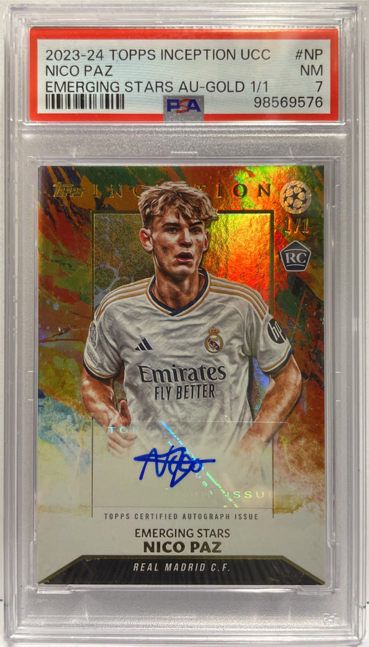 Nico Paz 1/1 Rookie Autograph Emerging Stars Purple Topps Inception 2023/24 PSA 7