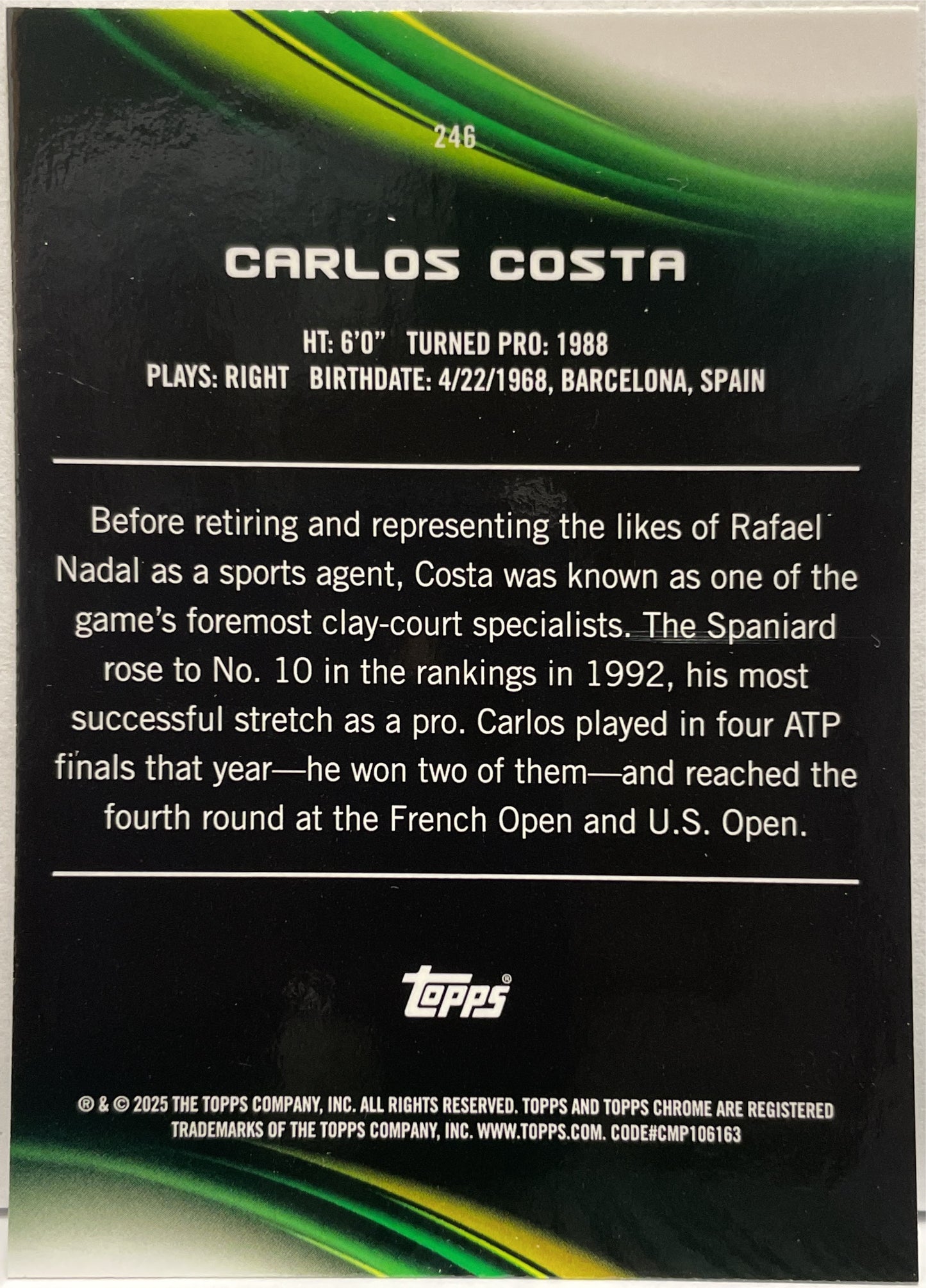 Carlos Costa 4/99 Green Topps Chrome Tennis 2025