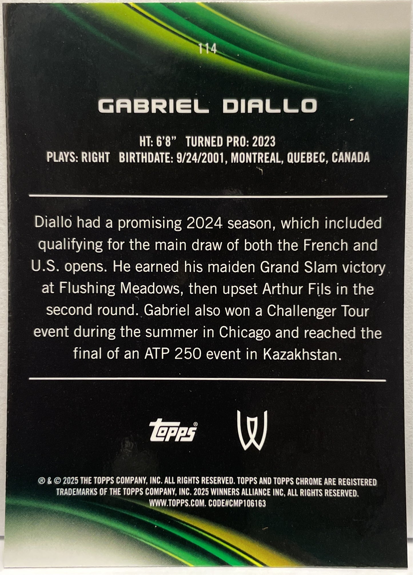 Gabriel Diallo 69/99 Green Topps Chrome Tennis 2025