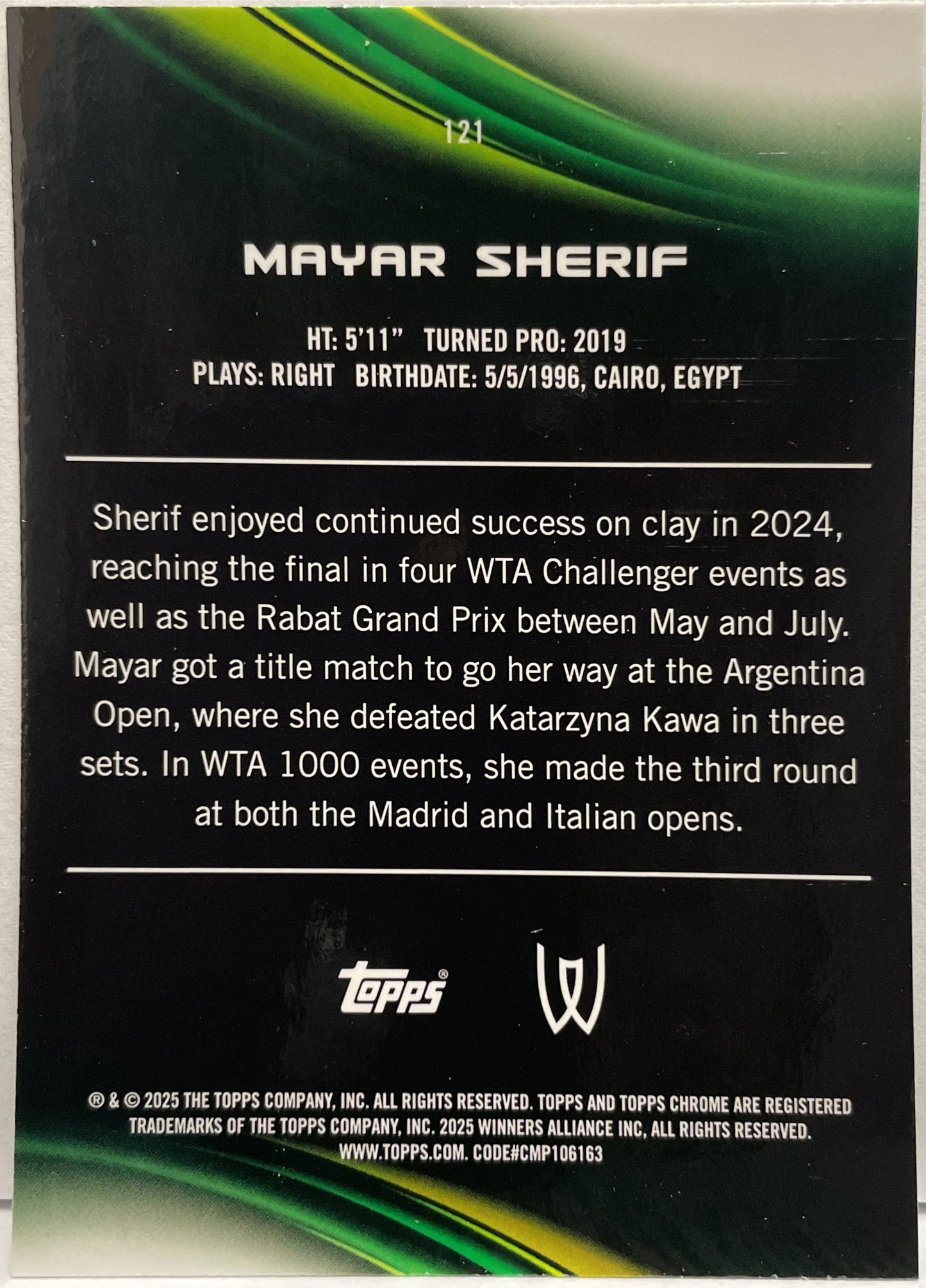 Mayar Sherif 78/99 Green Topps Chrome Tennis 2025