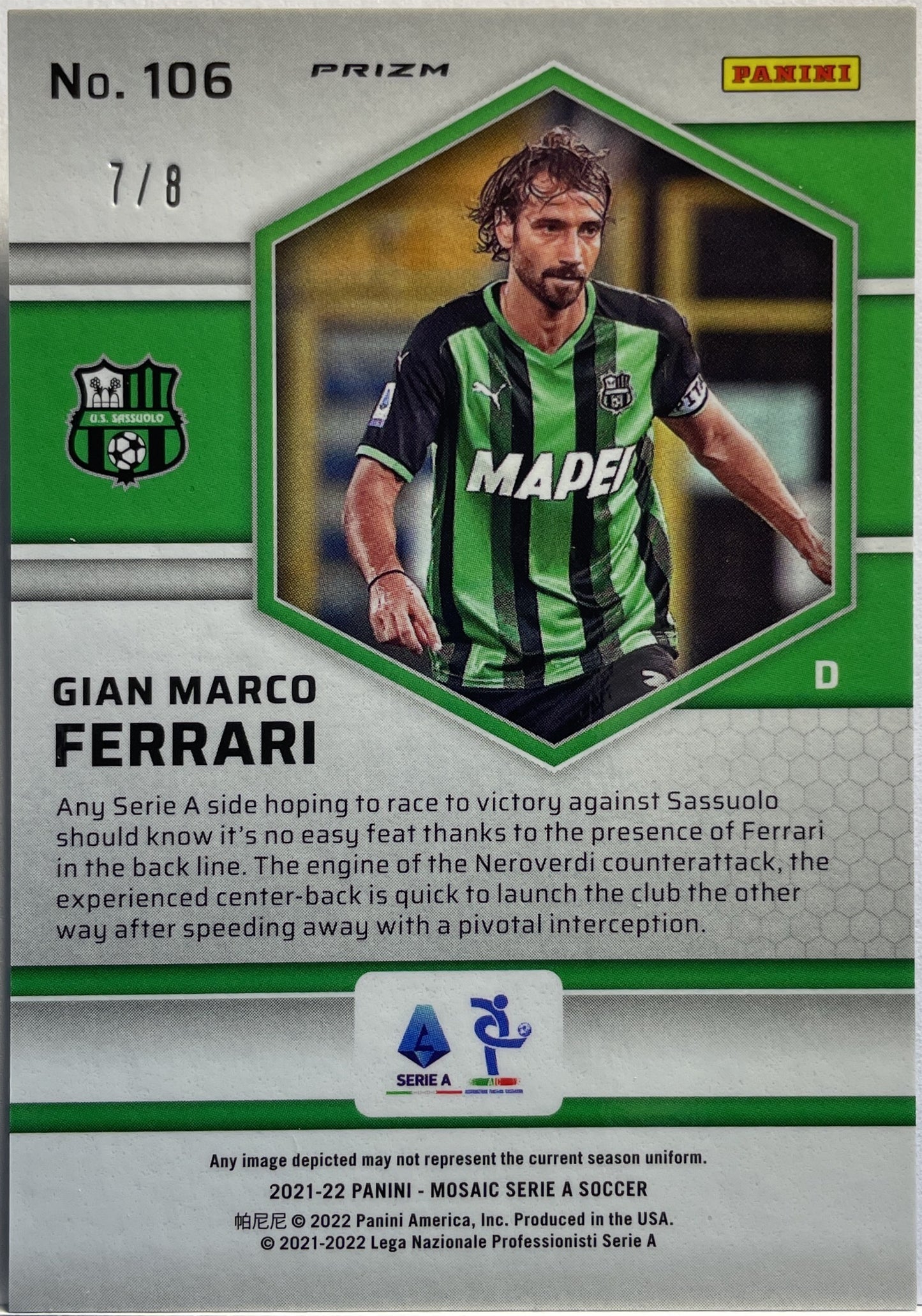 Gian Marco Ferrari 7/8 Rookie Gold/Black Mosaic Serie A T-Mall 2021/22