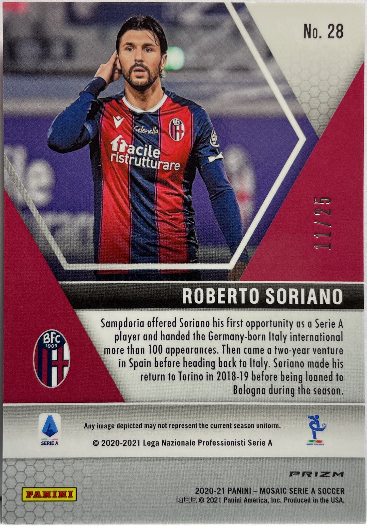 Roberto Soriano 11/25 Pink Mosaic Serie A 2020/21