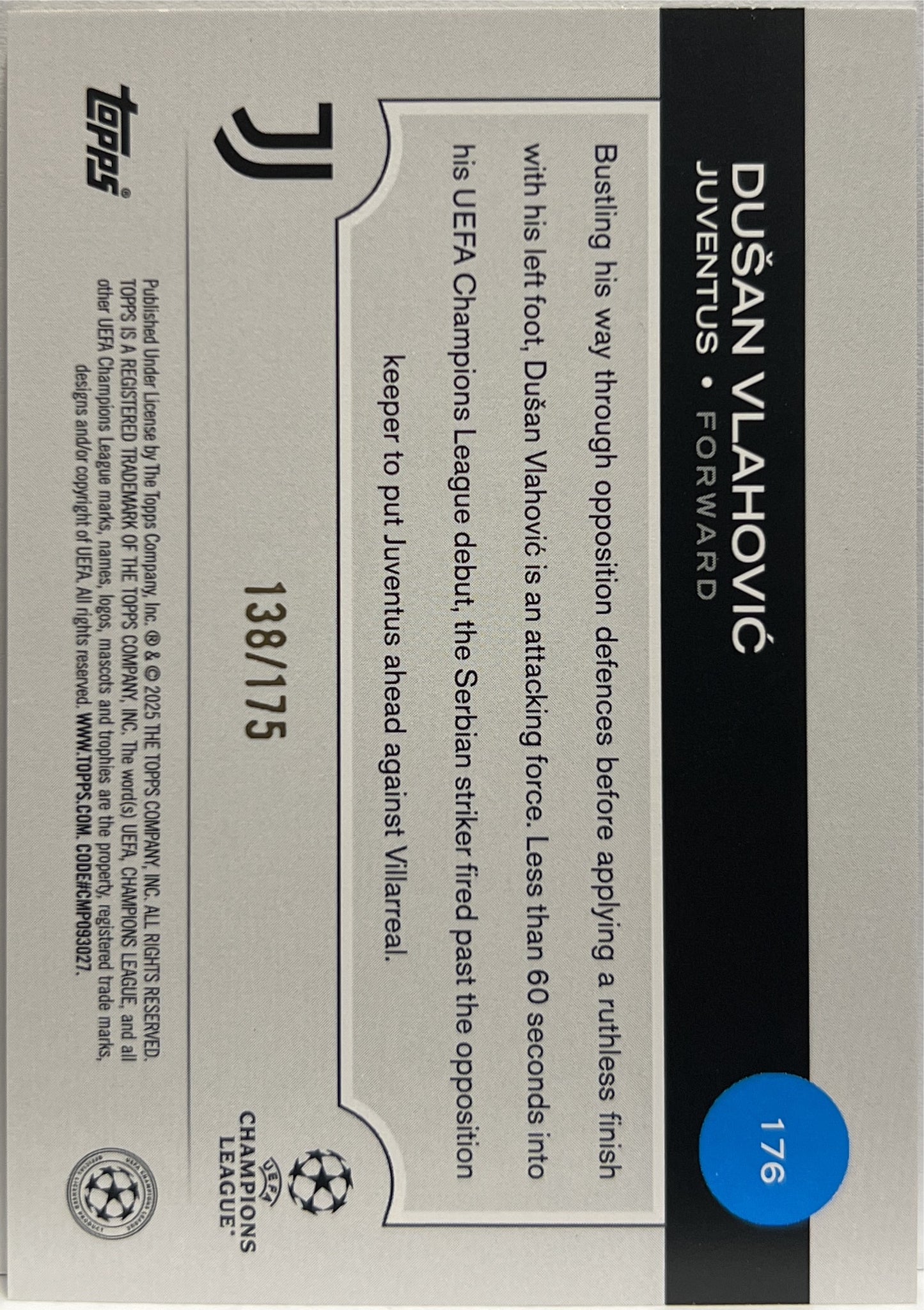 Dusan Vlahovic 138/175 Yellow Topps UCC 2024/25