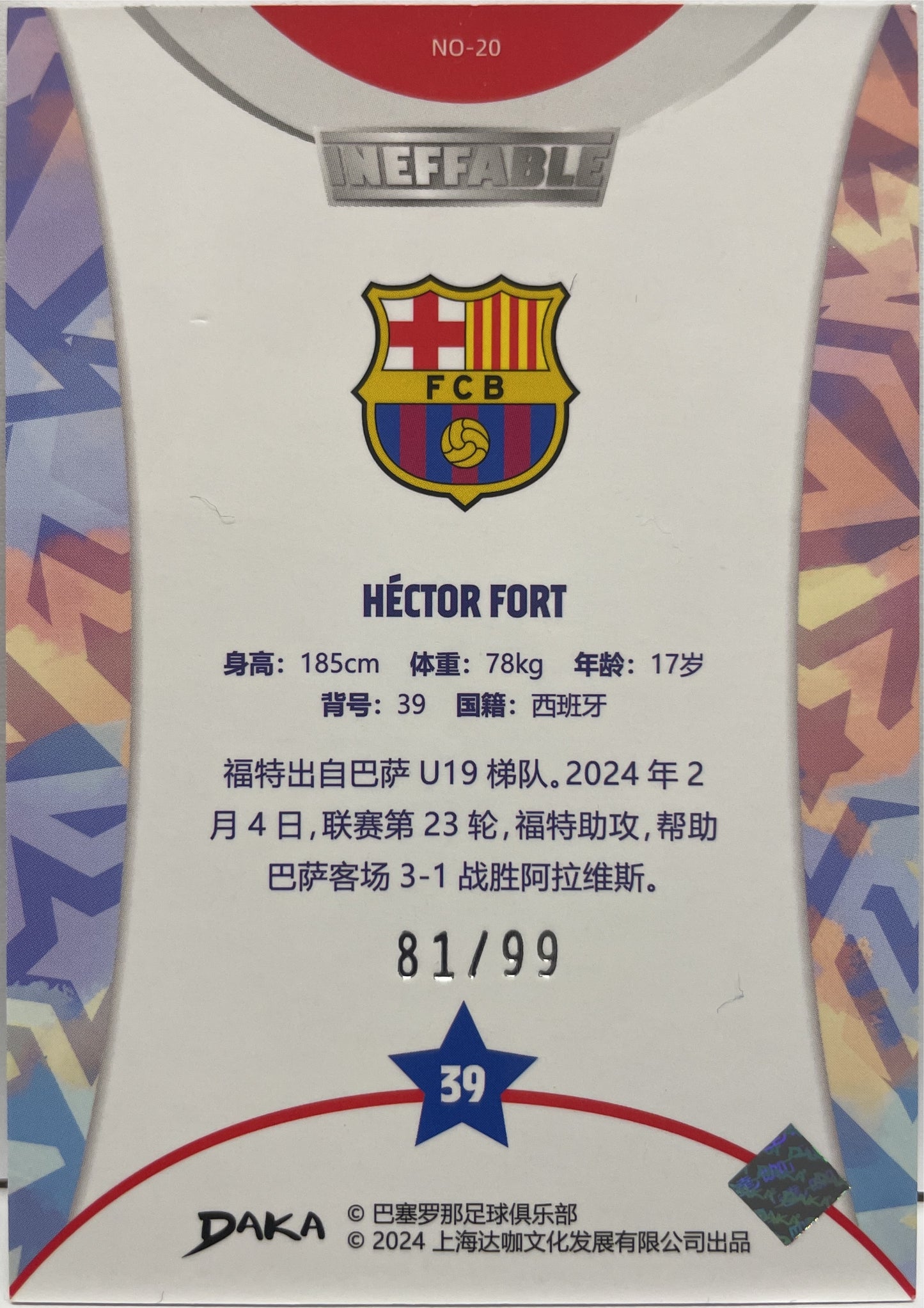 Hector Fort 81/99 Rookie Ineffable Silver Daka Barcelona One & Two 2023/24