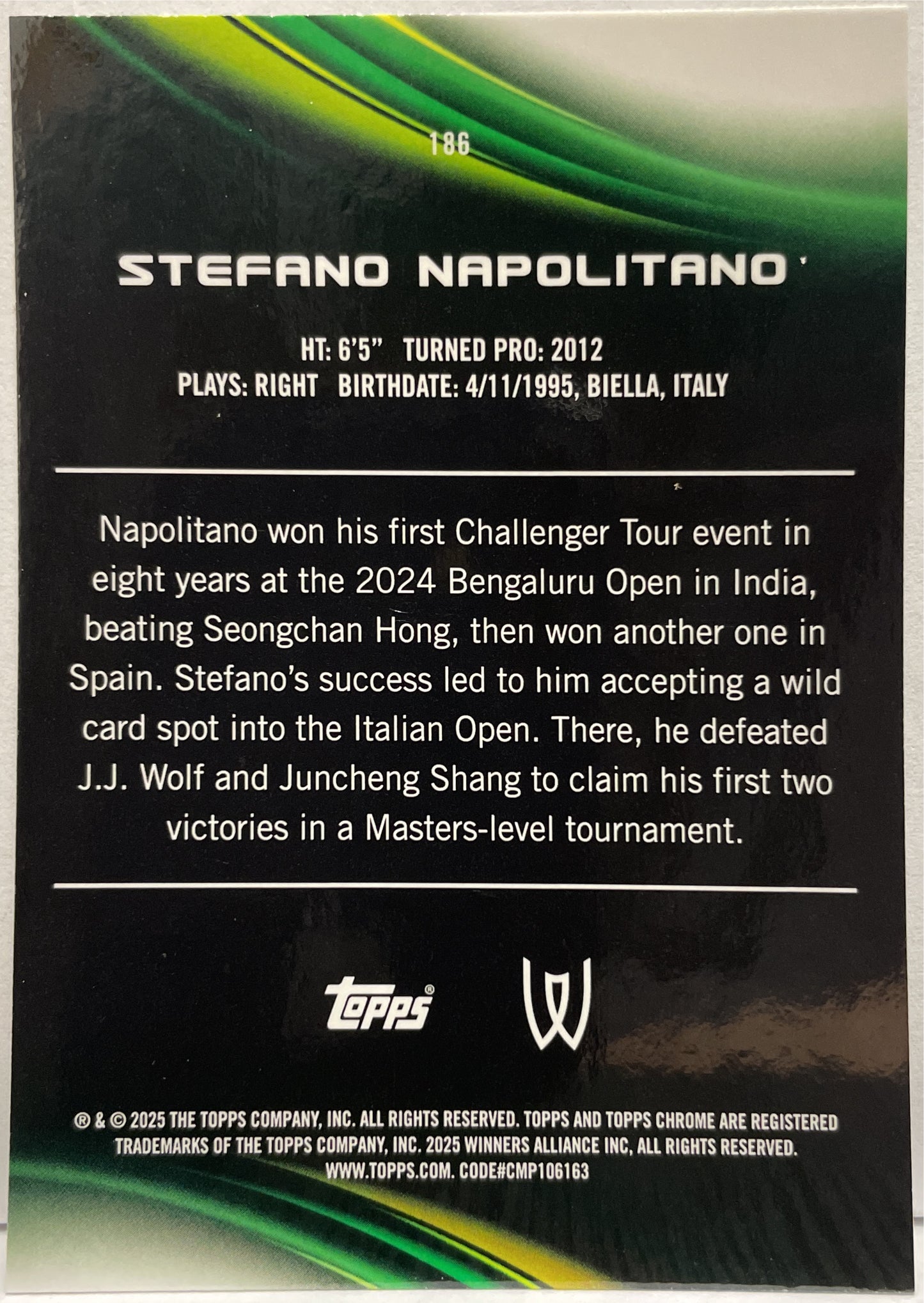 Stefano Napolitano 84/125 1ST Purple Green Topps Chrome Tennis 2025