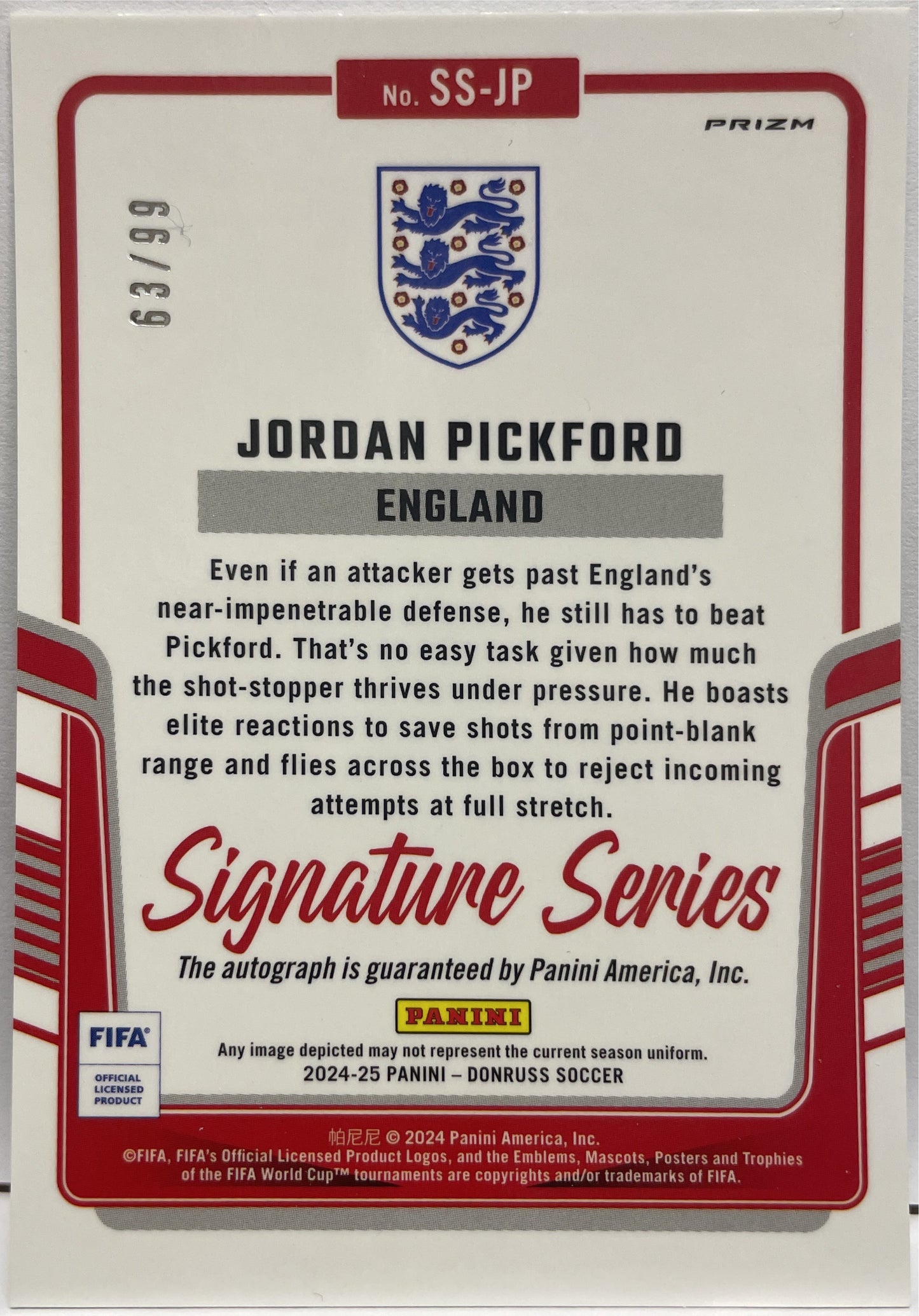 Jordan Pickford 63/99 Autograph Signature Series Donruss Fifa 2024/25