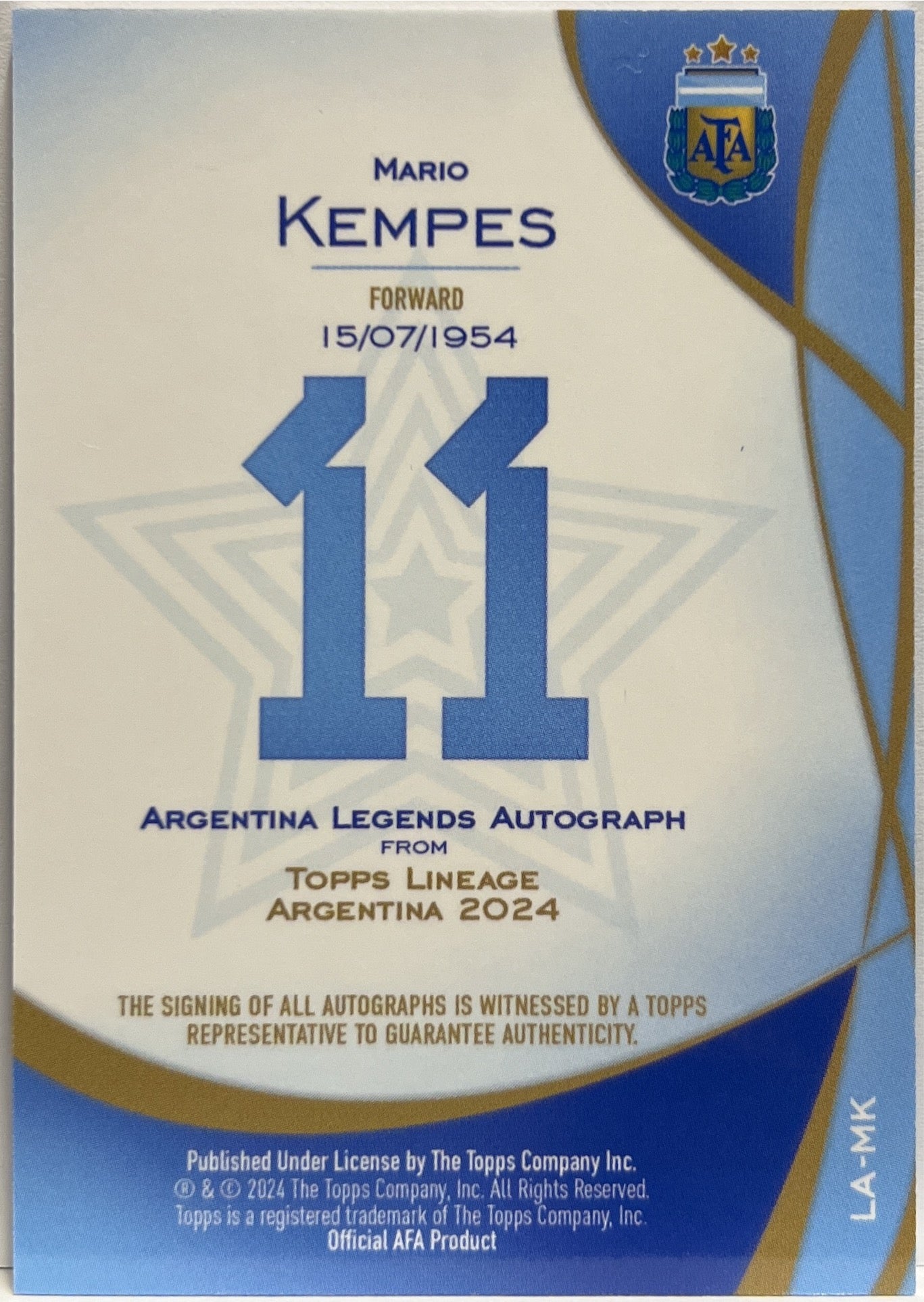Mario Kempes Autograph Topps Lineage Argentina 2024
