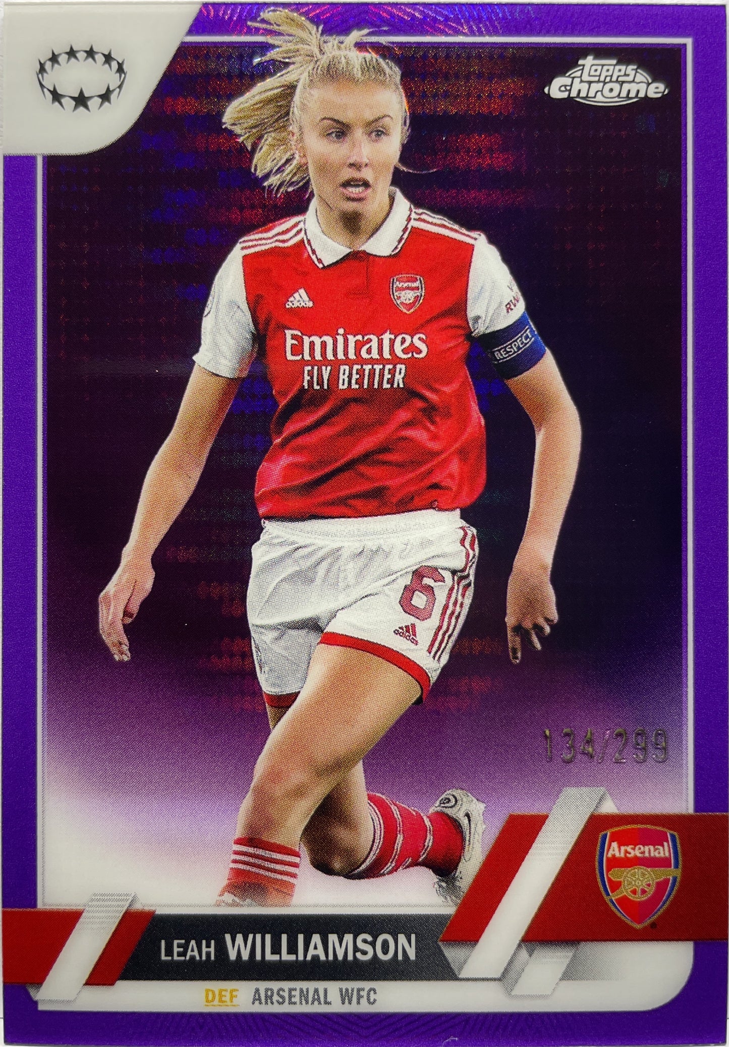 Leah Williamson 134/299 Purple Pulsar Topps Chrome Uefa Women's Champions League 2022/23