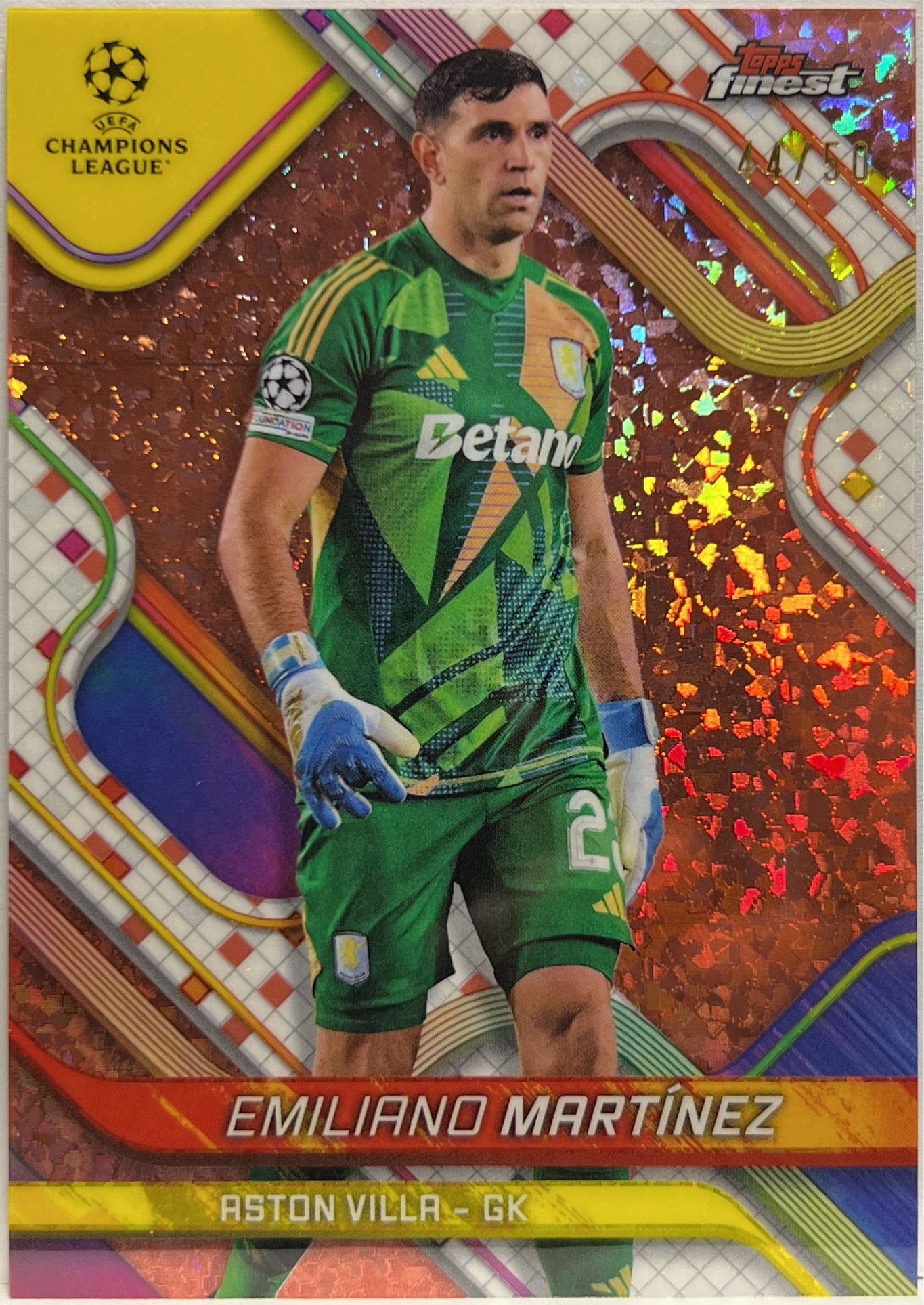 Emiliano Martinez 44/50 Rose Gold Mini Diamond Topps Finest UCC 2024/25