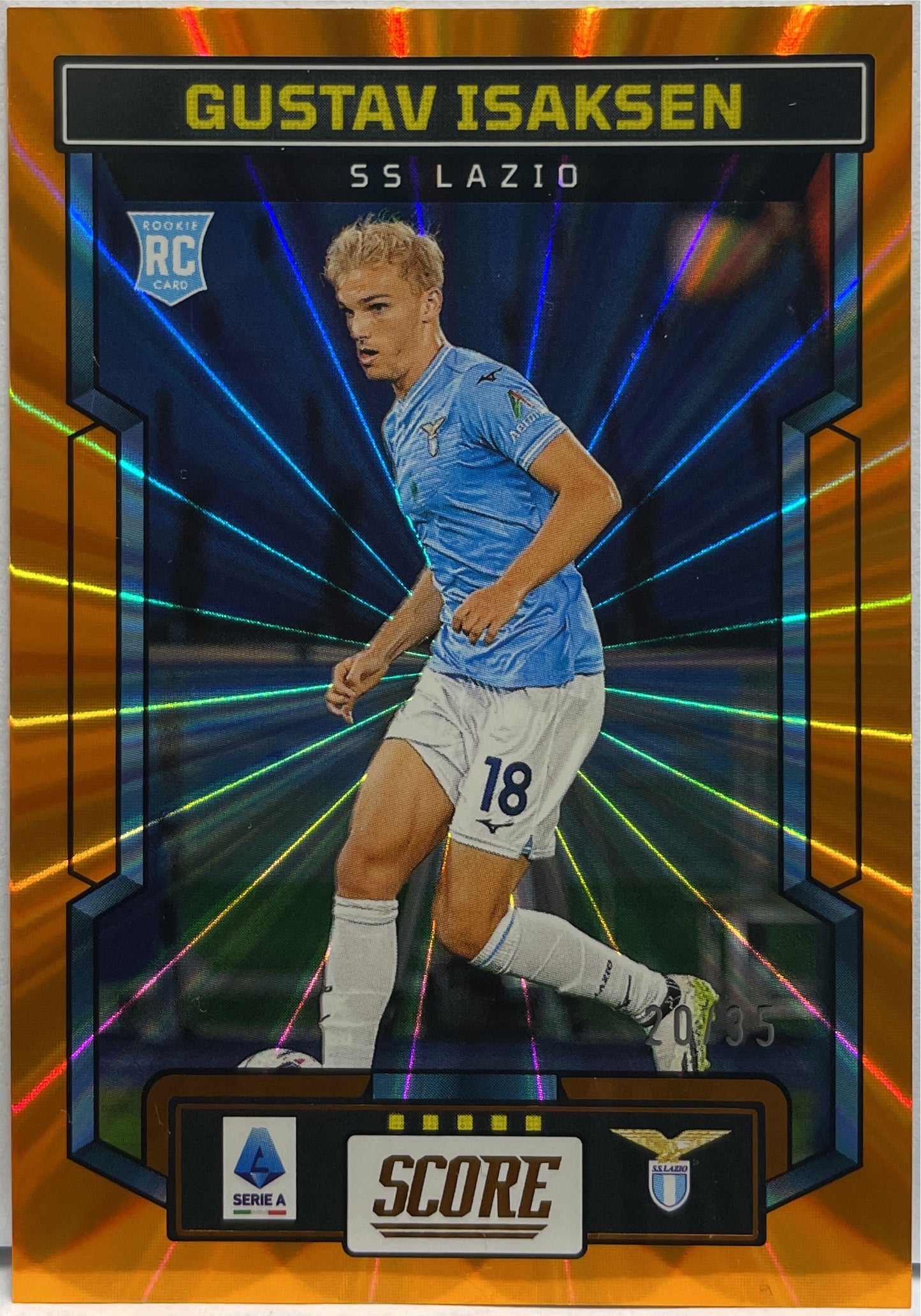 Gustav Isaksen 20/35 Rookie Orange Laser Score Serie A 2023/24