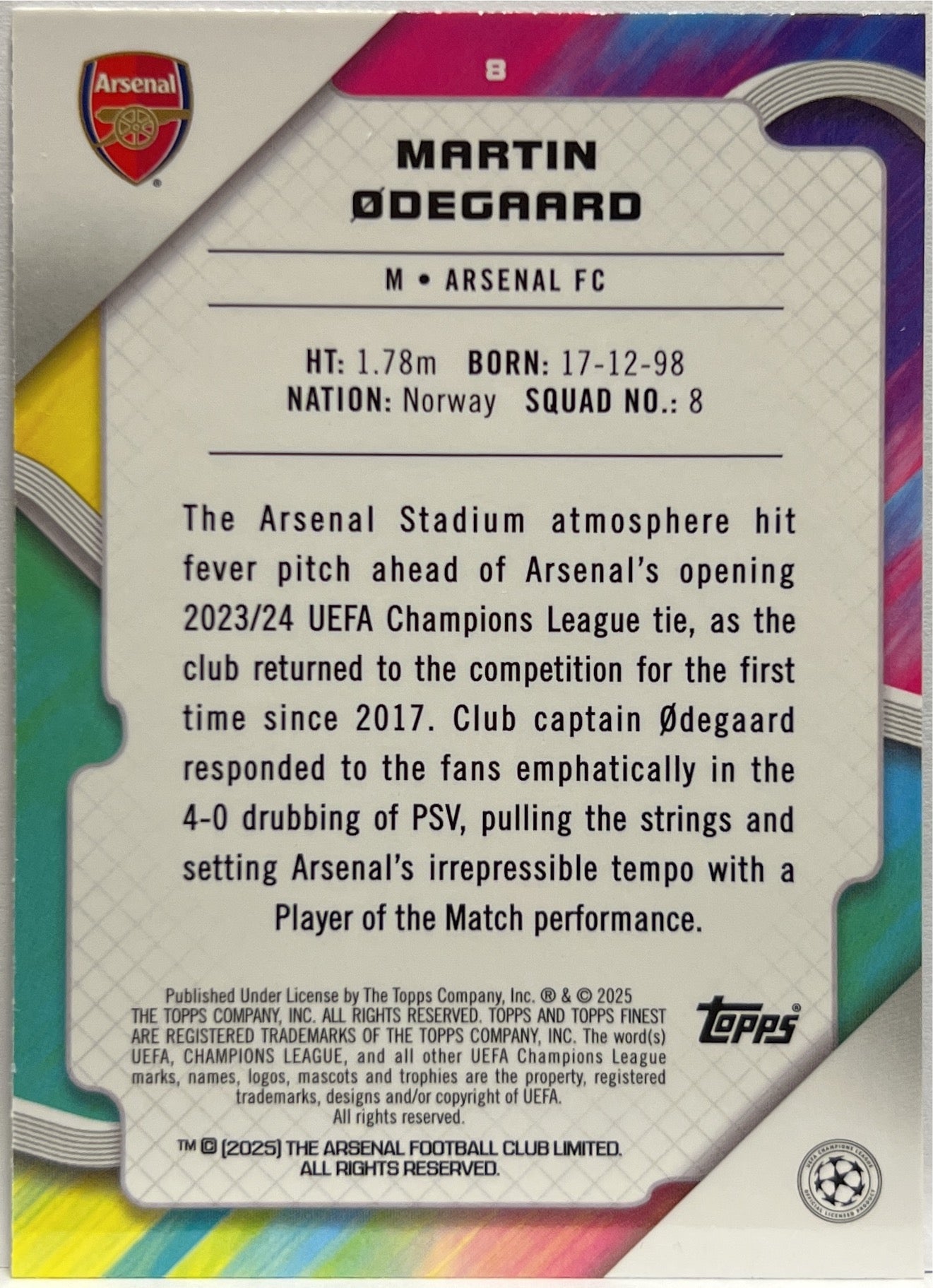 Martin Odegaard 148/299 Purple Topps Finest UCC 2024/25