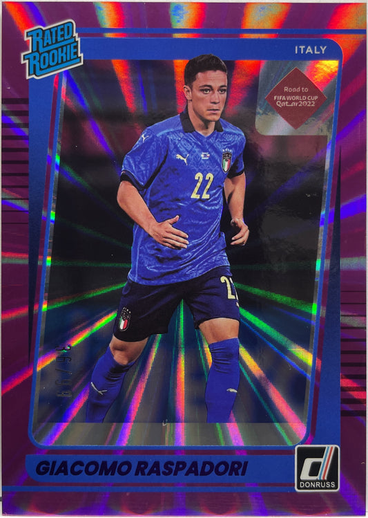 Giacomo Raspadori 36/99 Rated Rookie Purple Laser Donruss Road To Qatar 2021/22