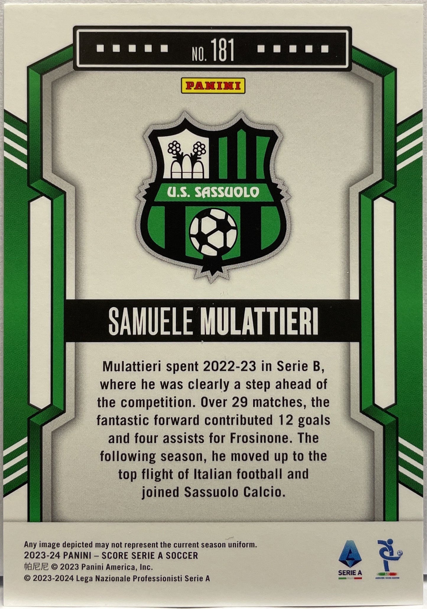 Samuele Mulattieri 3/10 Rookie Gold Swirl Score Serie A 2023/24