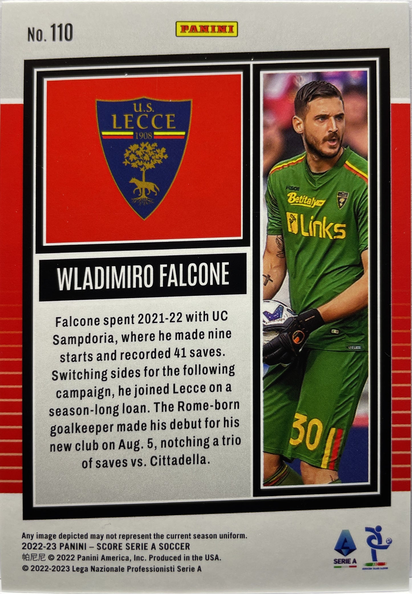 Wladimiro Falcone 20/60 Rookie Blue Laser Score Serie A 2022/23