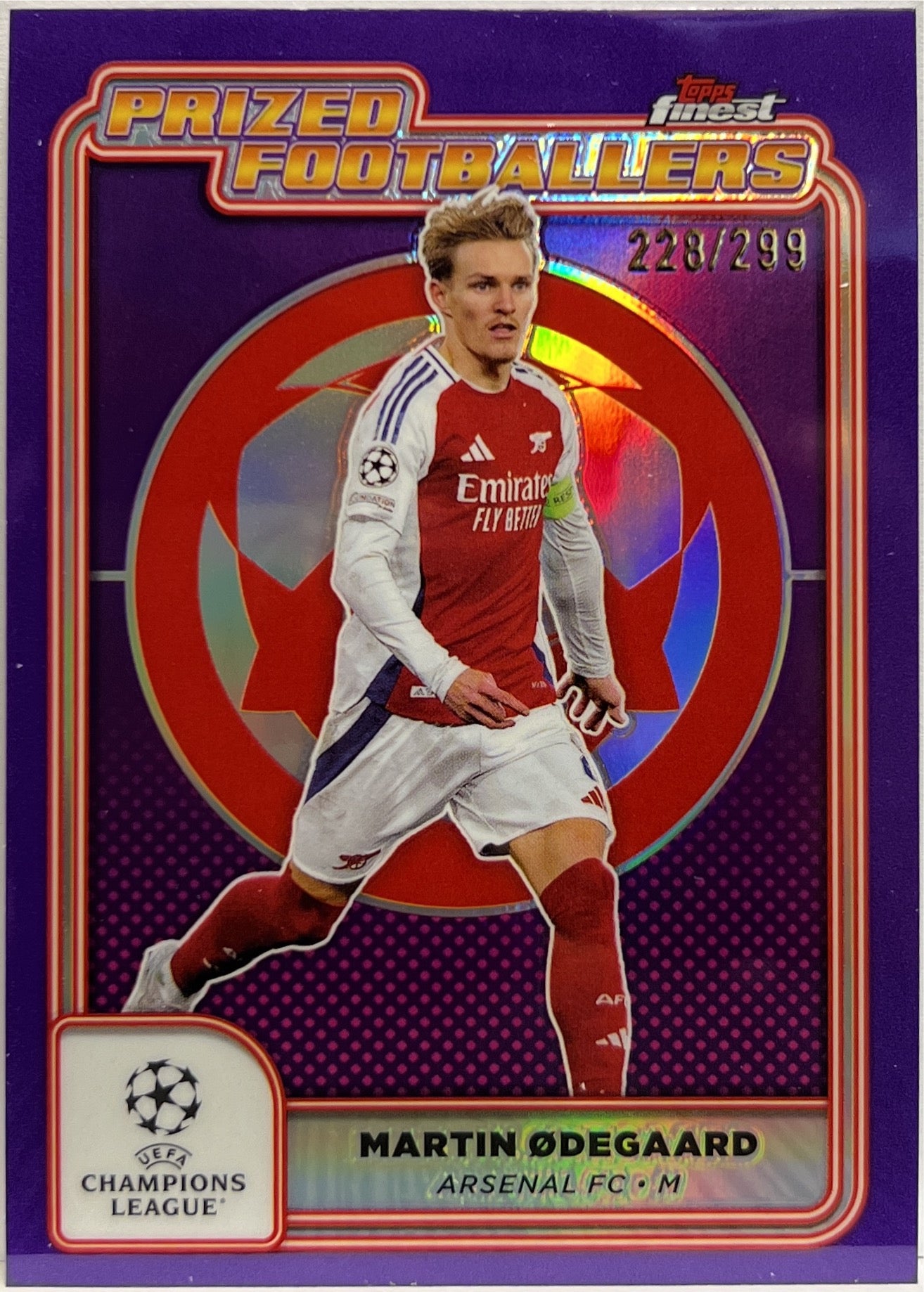 Martin Odegaard 228/299 Prized Footballers Purple Topps Finest UCC 2024/25
