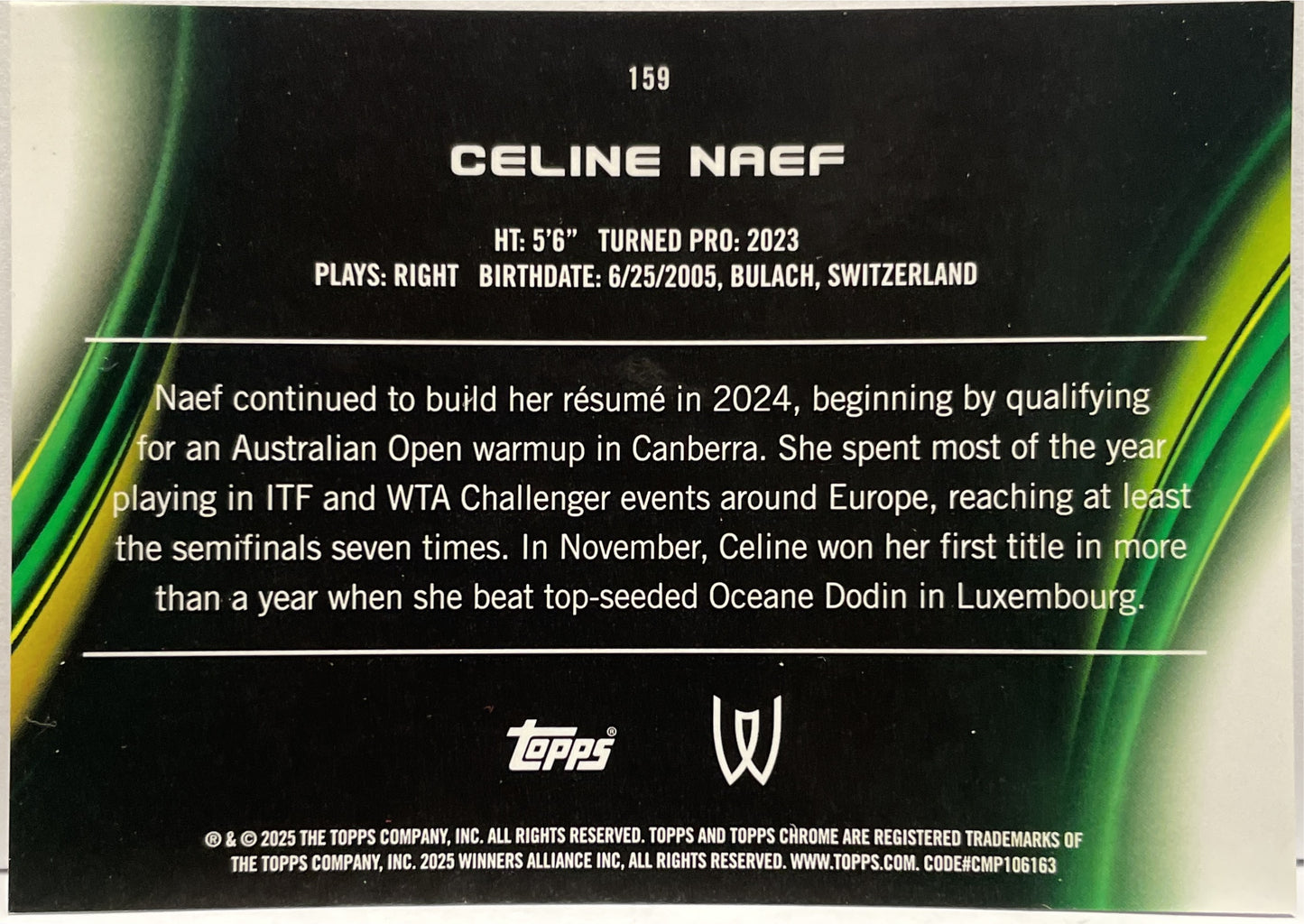 Celine Naef 116/125 Purple Green Topps Chrome Tennis 2025