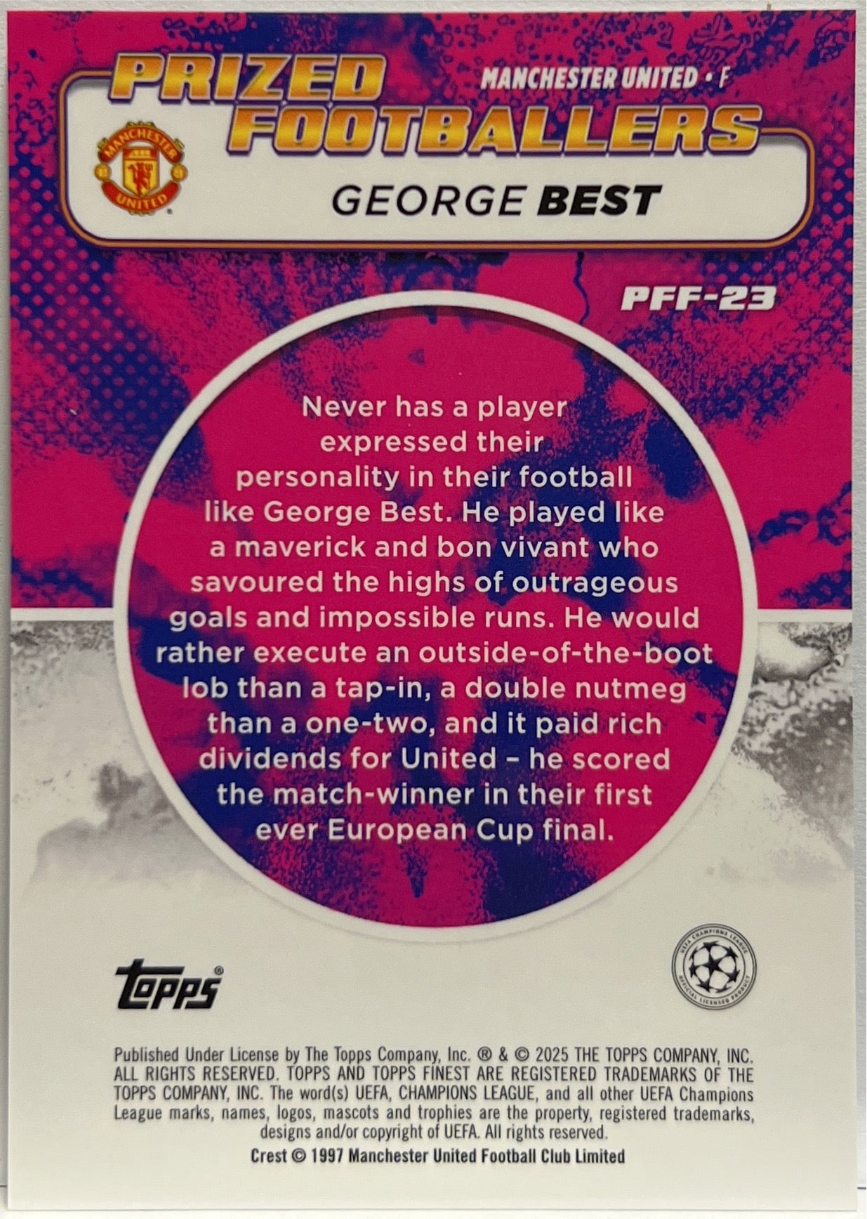 George Best Prized Footballers Fusion Variation Blue Gold Topps Finest UCC 2024/25