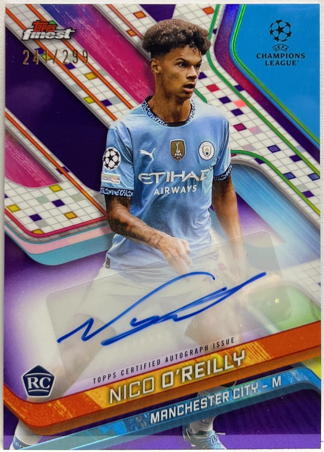 NIco O'Reilly 241/299 Rookie Autograph Purple Topps Finest UCC 2024/25