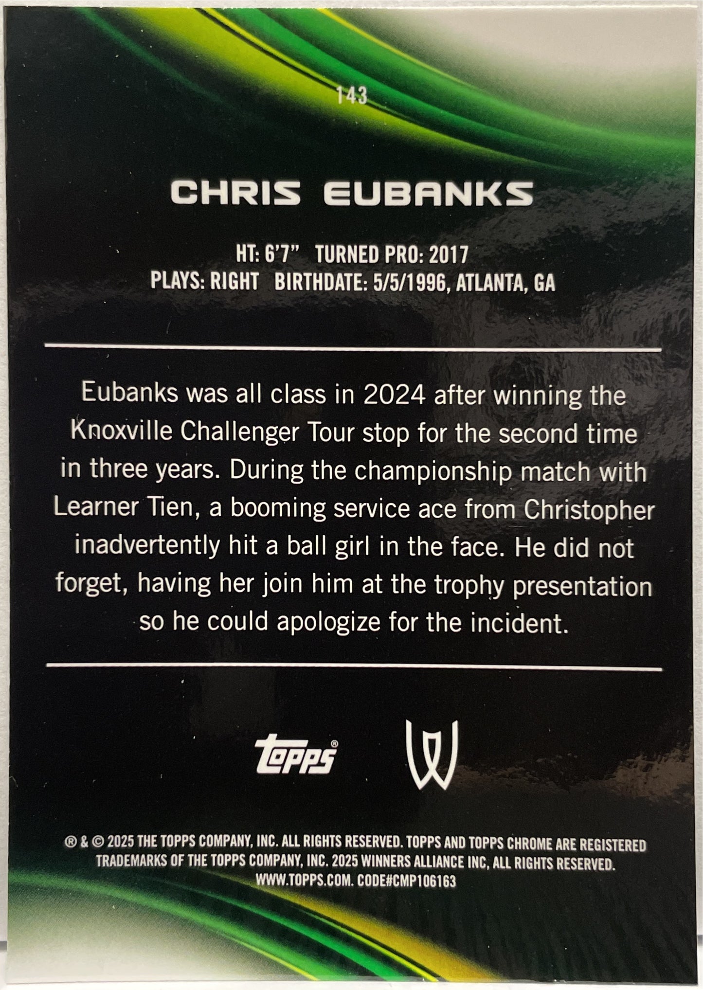 Chris Eubanks 77/125 Purple Green Topps Chrome Tennis 2025