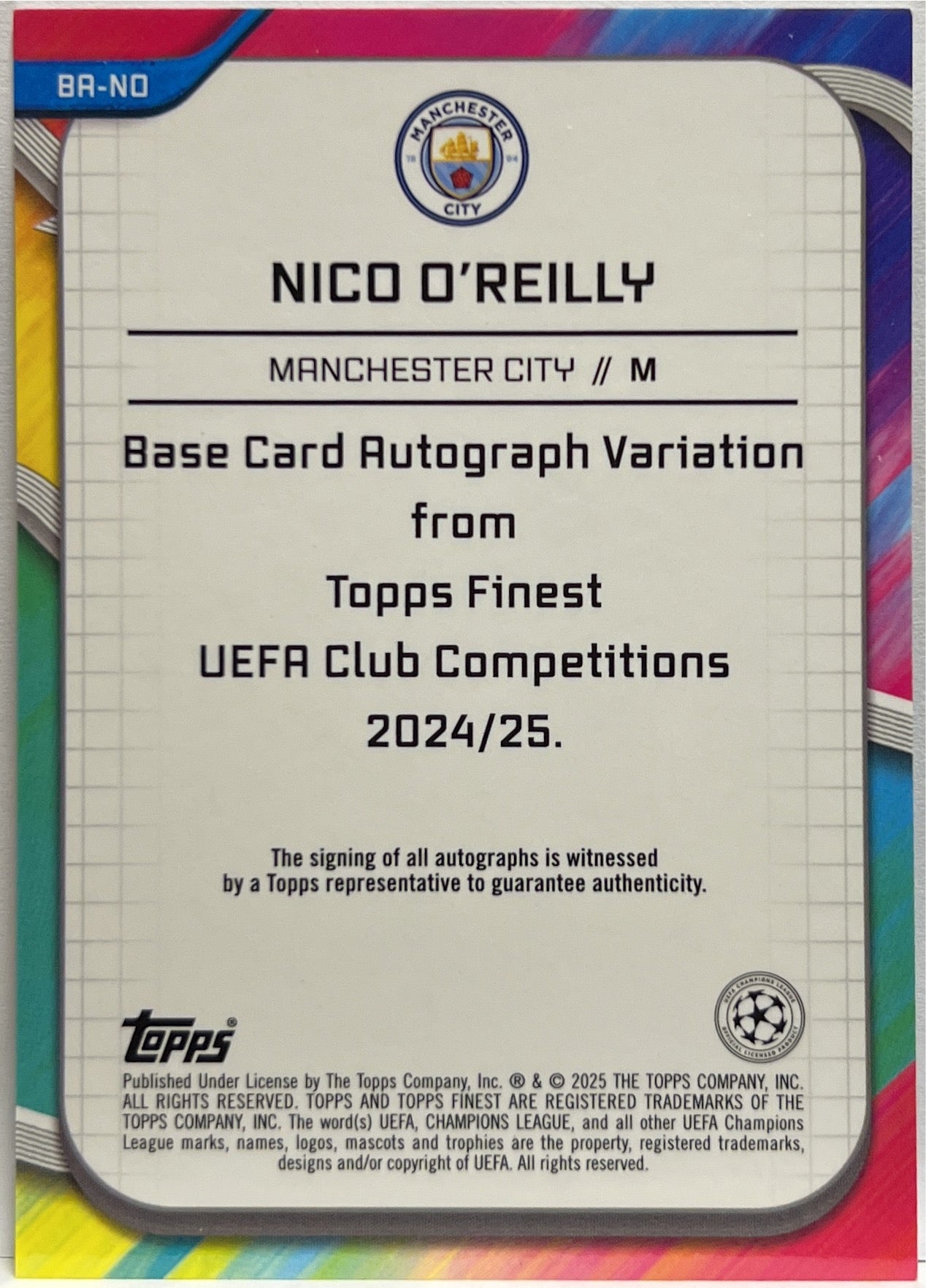 NIco O'Reilly 120/150 Rookie Autograph Blue Topps Finest UCC 2024/25