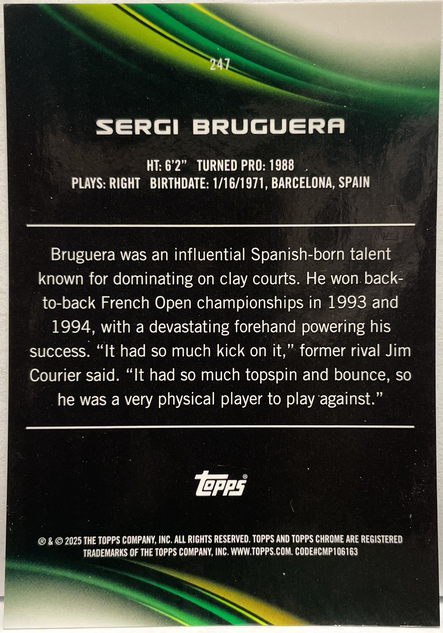 Sergi Bruguera 42/125 Purple Green Topps Chrome Tennis 2025