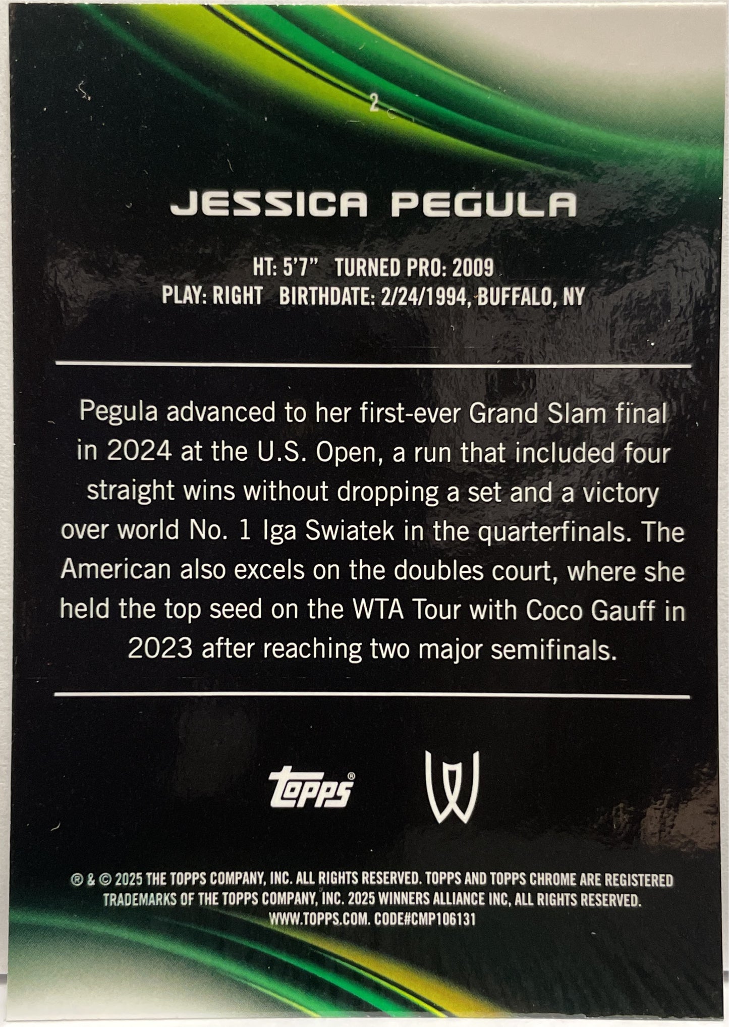 Jessica Pegula 118/125 Purple Green Topps Chrome Tennis 2025