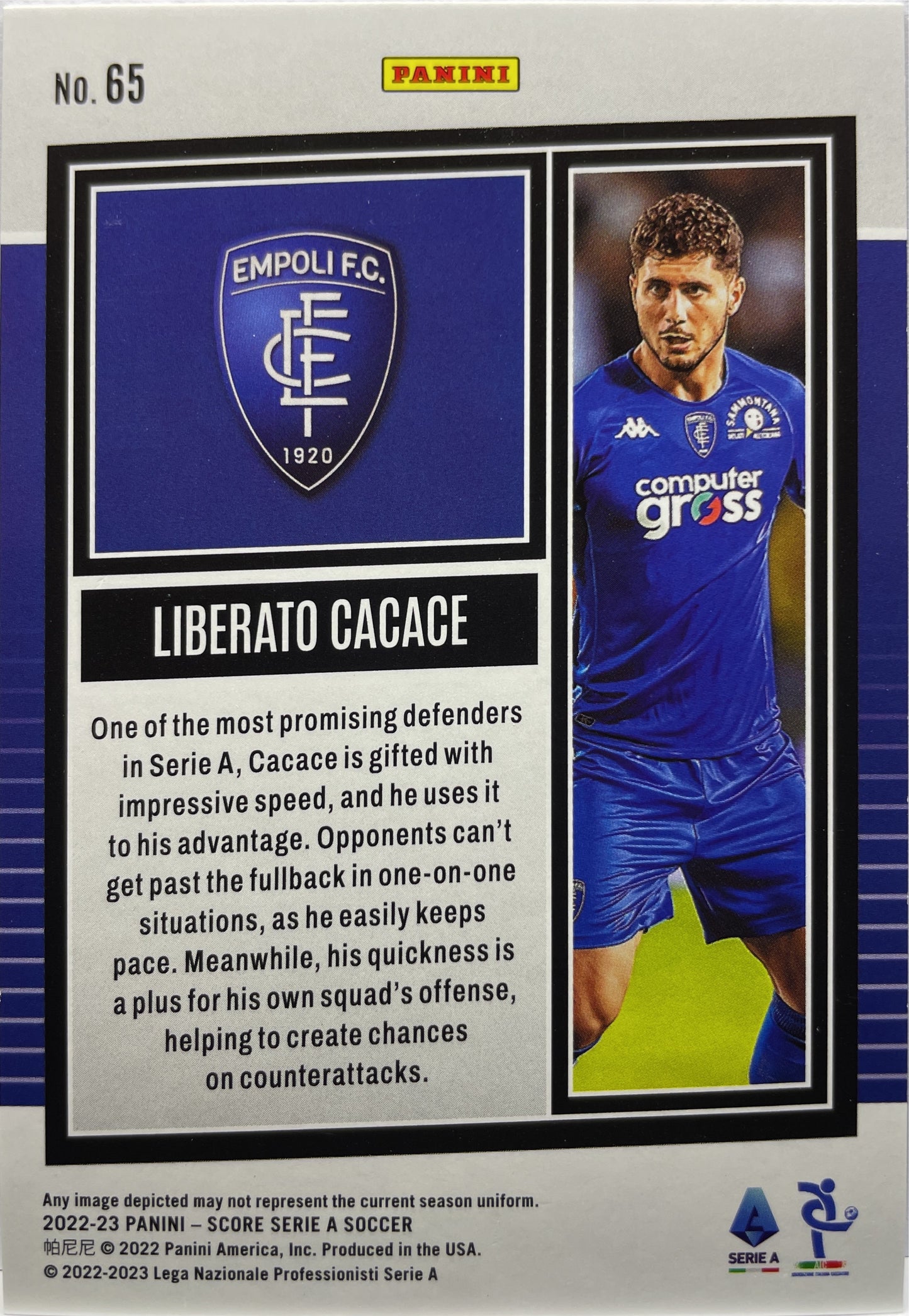 Liberato Cacace 1/55 Rookie Bronze Swirl Score Serie A 2022/23