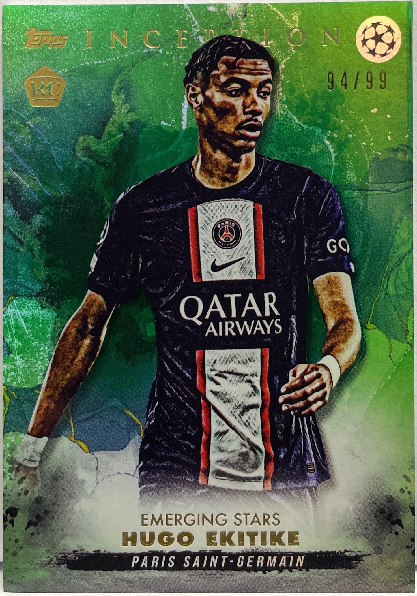 Hugo Ekitike 94/99 Rookie Emerging Stars Green Topps Inception 2022/23