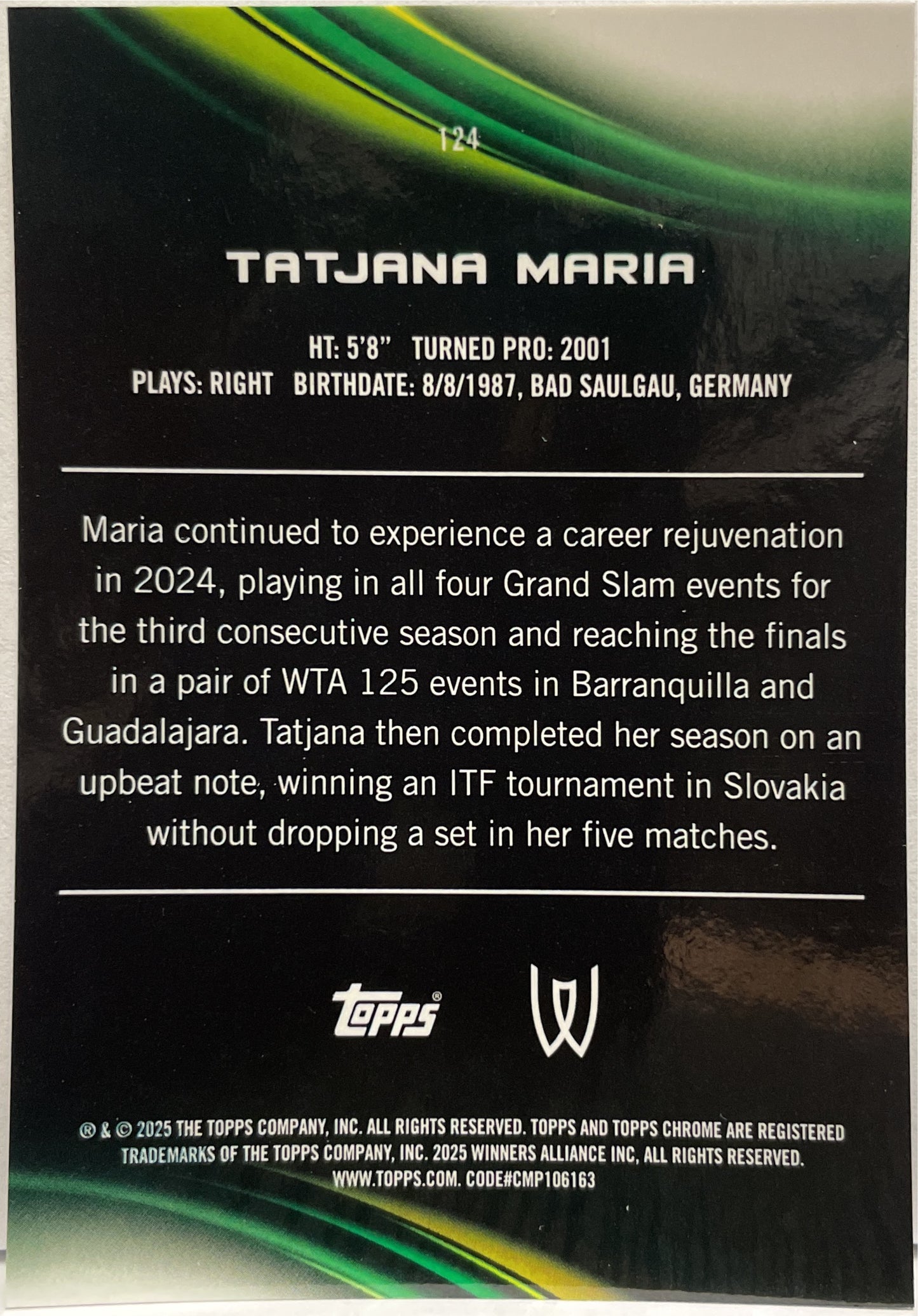 Tatjana Maria 44/125 Purple Green Topps Chrome Tennis 2025