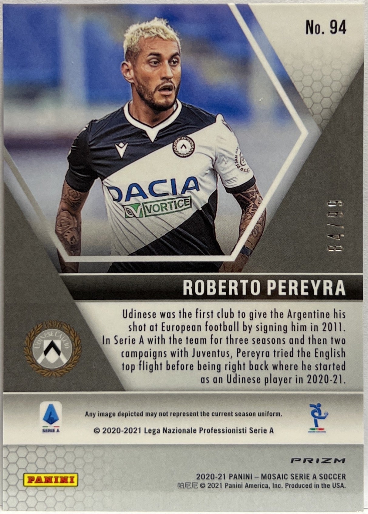 Roberto Pereyra 84/99 Blue Mosaic Serie A 2020/21