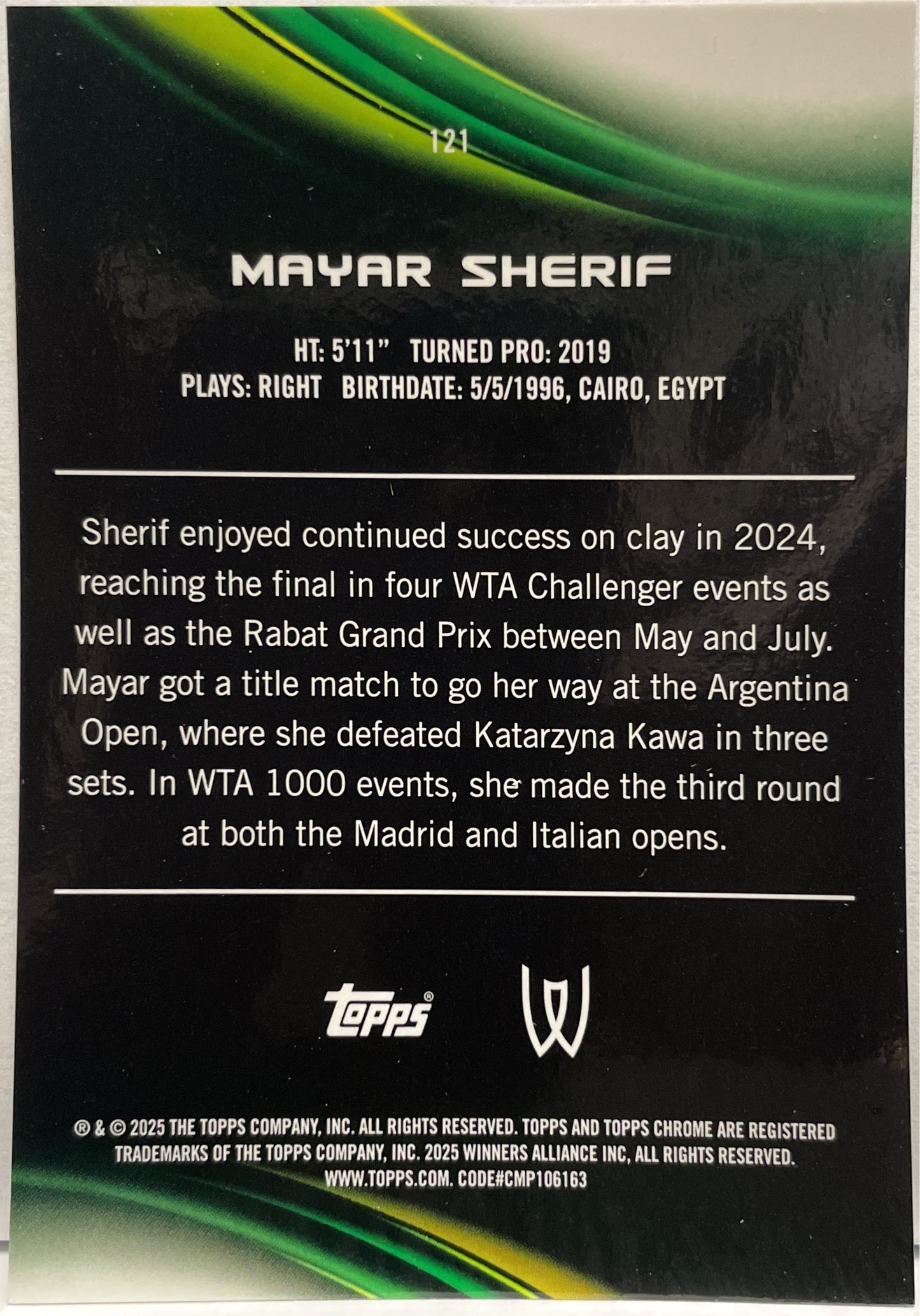Mayar Sherif 12/125 Purple Green Topps Chrome Tennis 2025