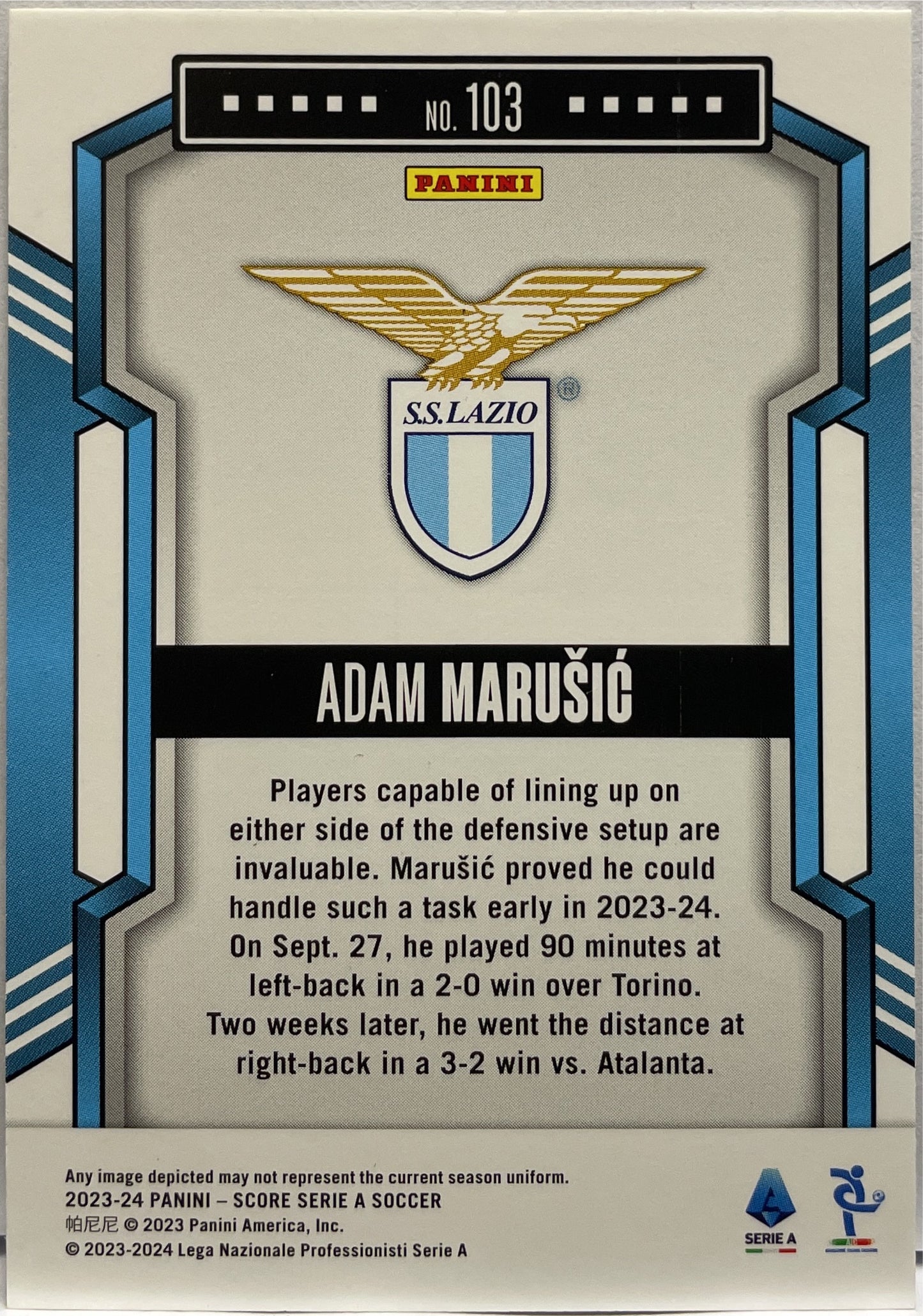 Adam Marusic 10/10 Gold Swirl Score Serie A 2023/24