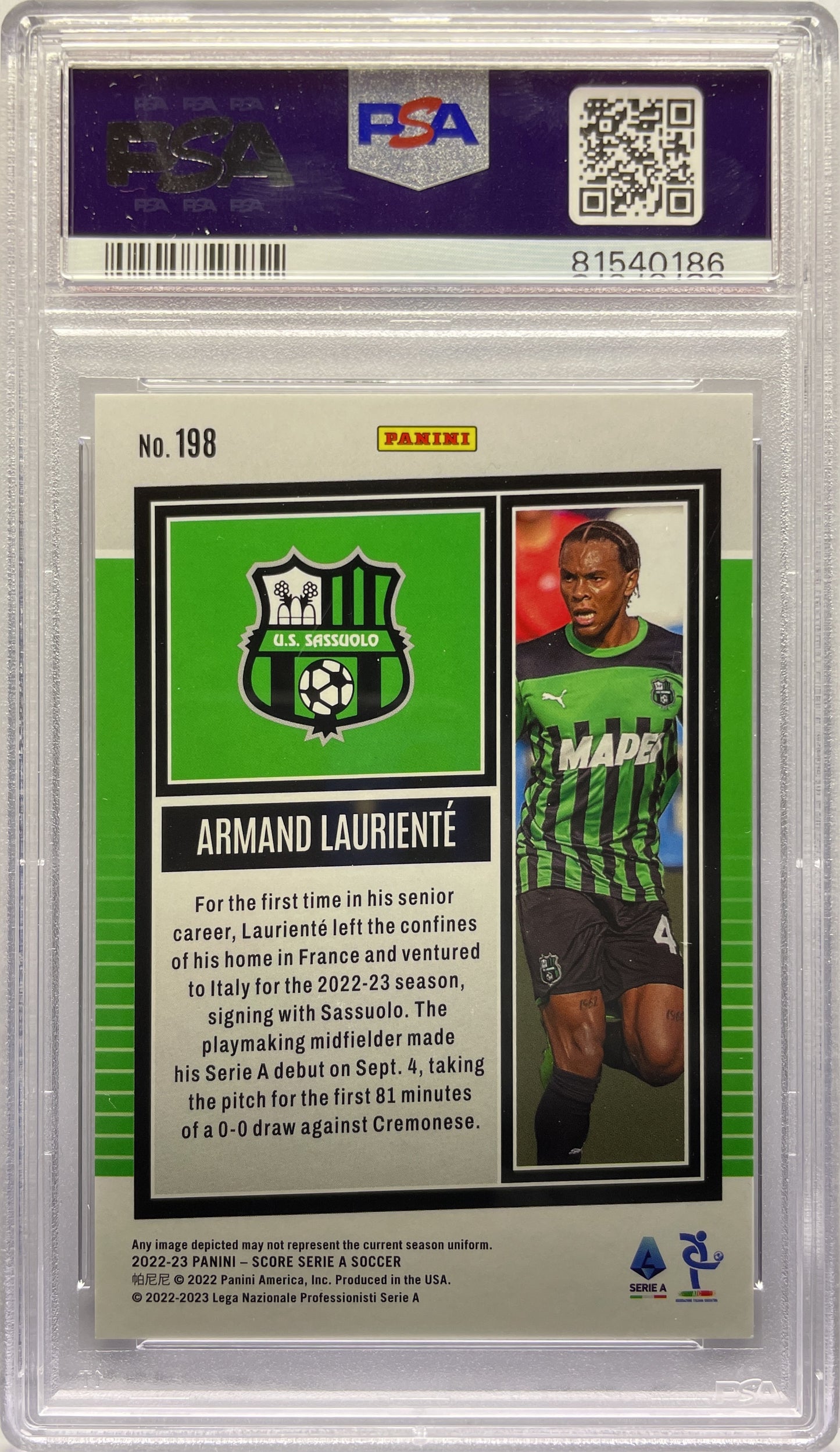 PSA Auth - Armand Lauriente 1/1 Rookie Black Laser - Score Serie A 2022/23