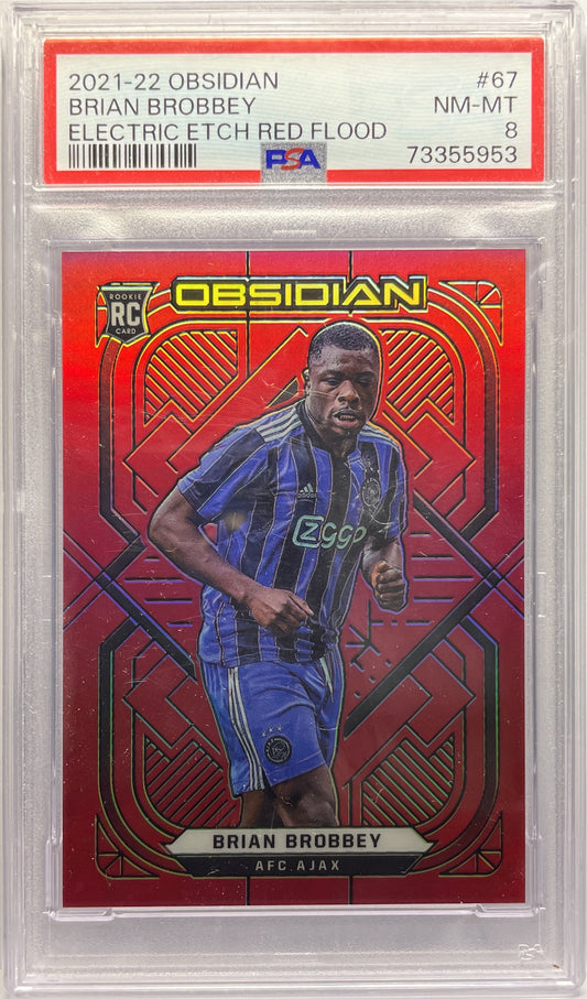 PSA 8 - Brian Brobbey 2/10 Rookie Red Flood - Obsidian 2021/22