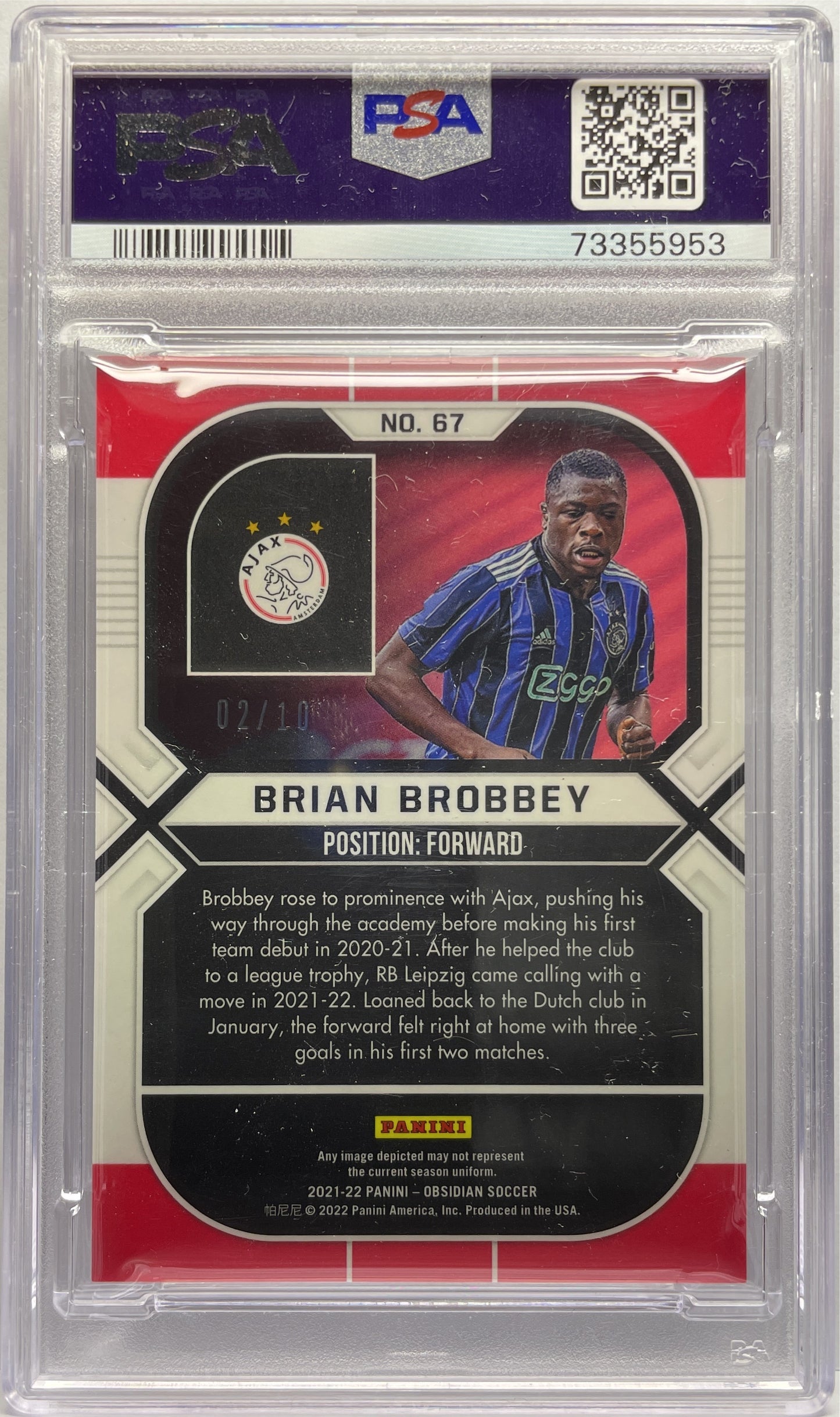 PSA 8 - Brian Brobbey 2/10 Rookie Red Flood - Obsidian 2021/22