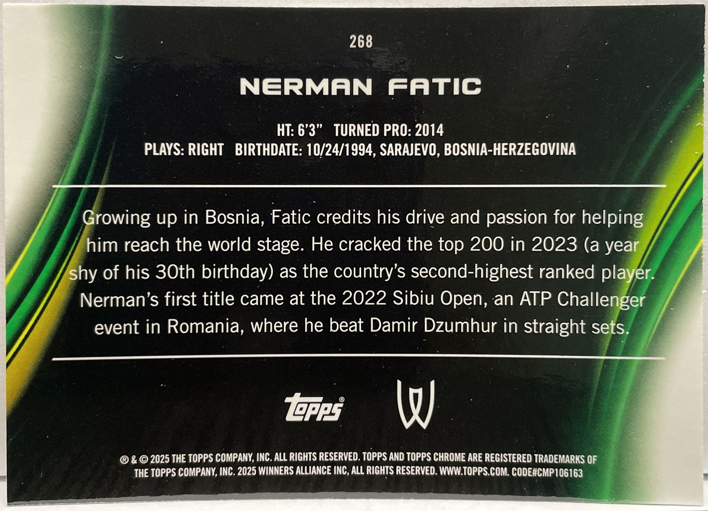 Nerman Fatic 105/150 1ST Blue Topps Chrome Tennis 2025