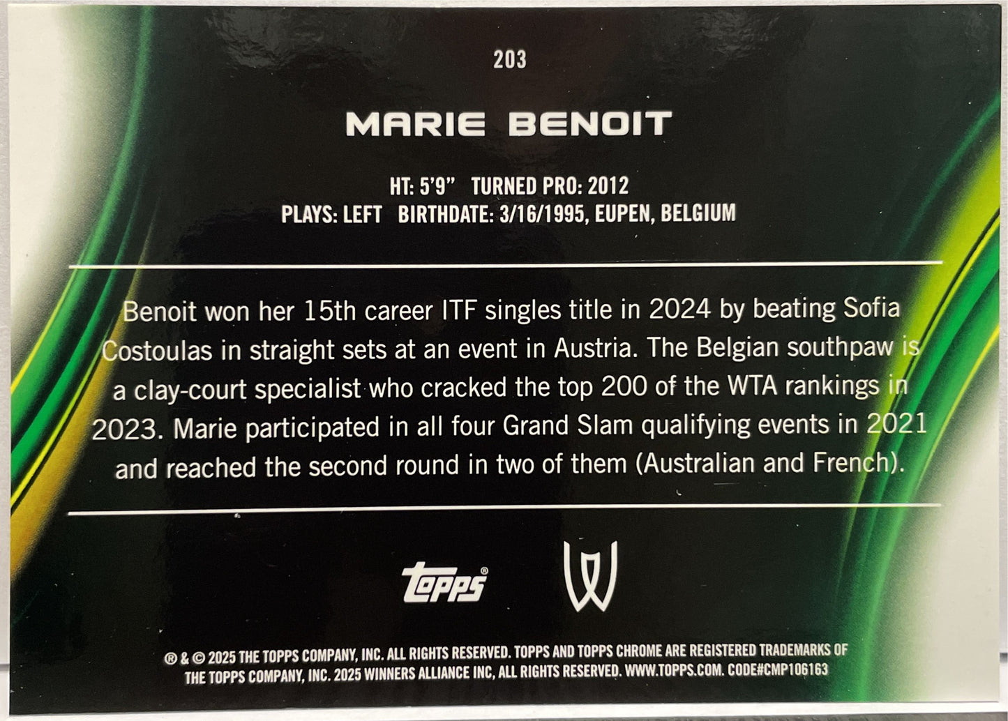 Marie Benoit 72/150 1ST Blue Topps Chrome Tennis 2025