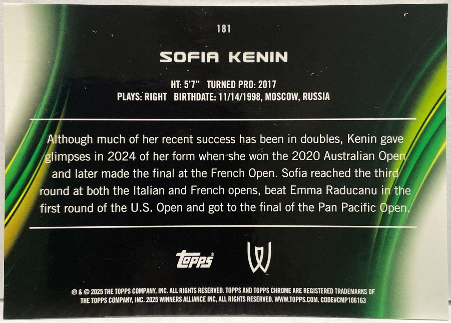 Sofia Kenin 4/150 Blue Topps Chrome Tennis 2025