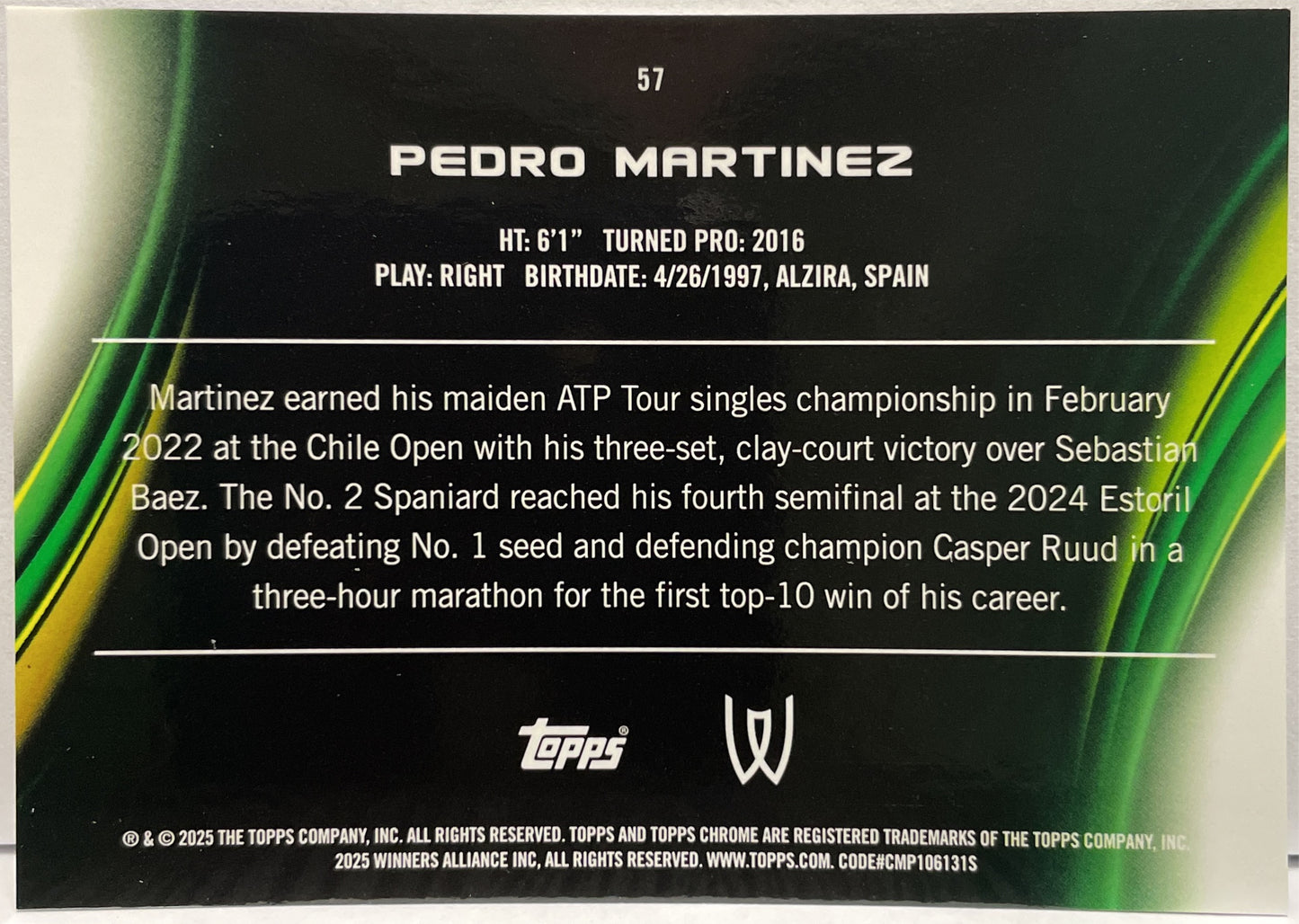 Pedro Martinez 70/150 1ST Blue Topps Chrome Tennis 2025