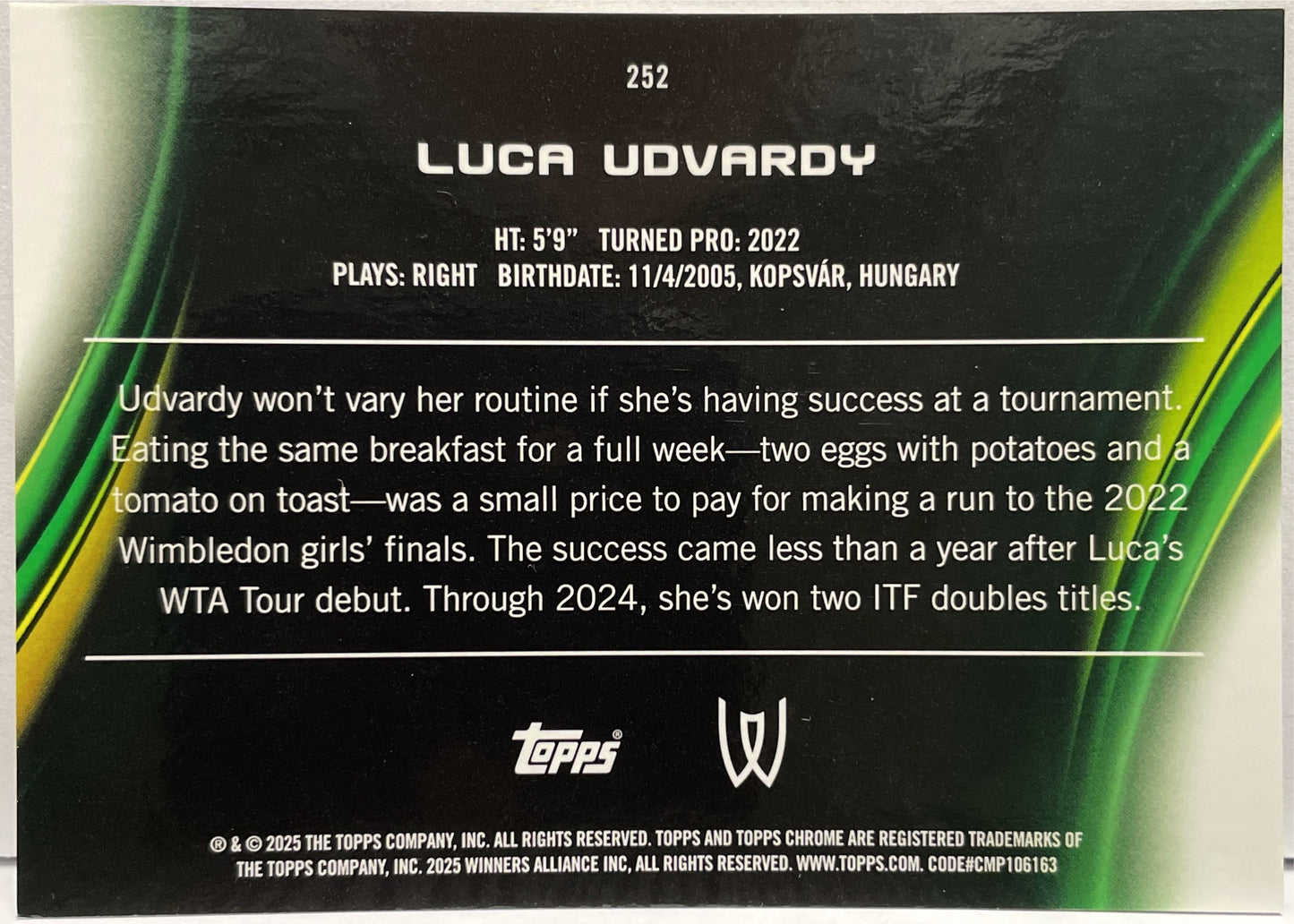 Luca Udvardy 17/150 Blue Topps Chrome Tennis 2025