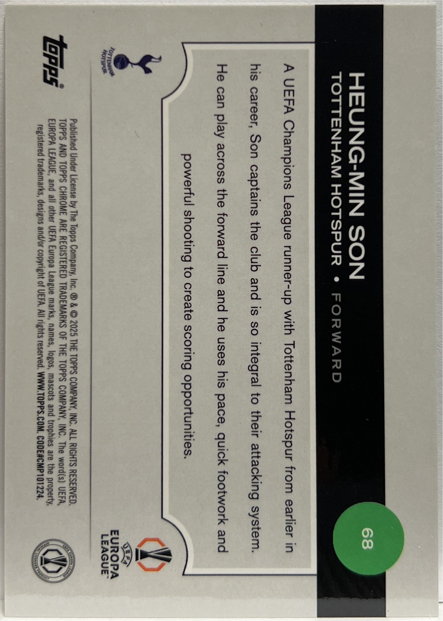 Heung Min Son 41/50 Gold Topps Chrome UCC 2024/25