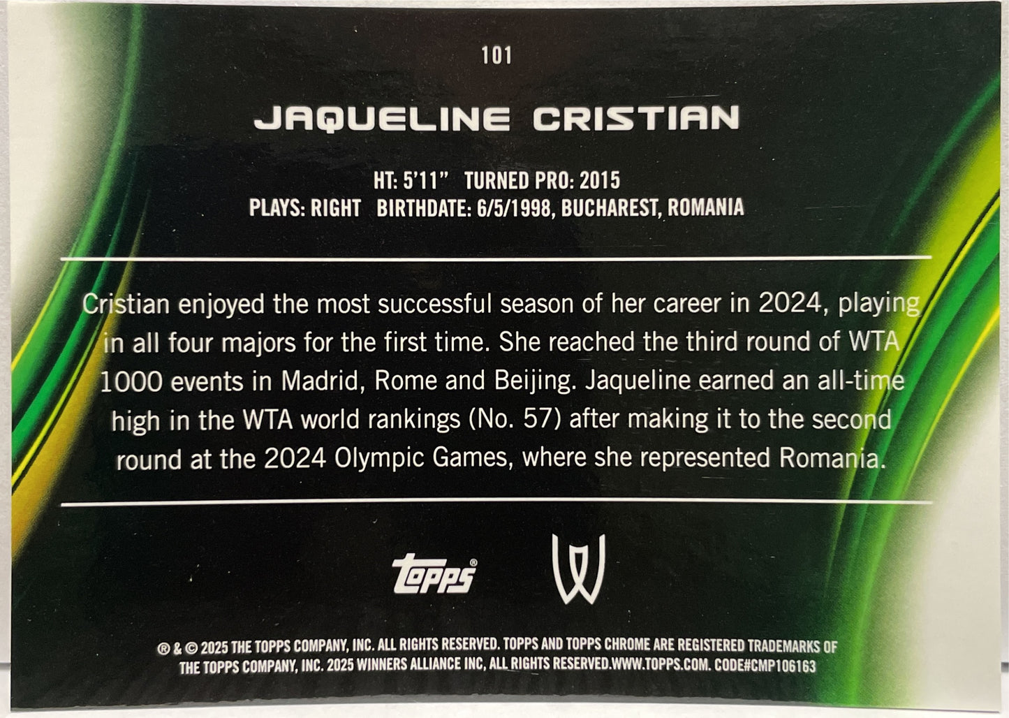Jaqueline Cristian 16/150 Blue Topps Chrome Tennis 2025