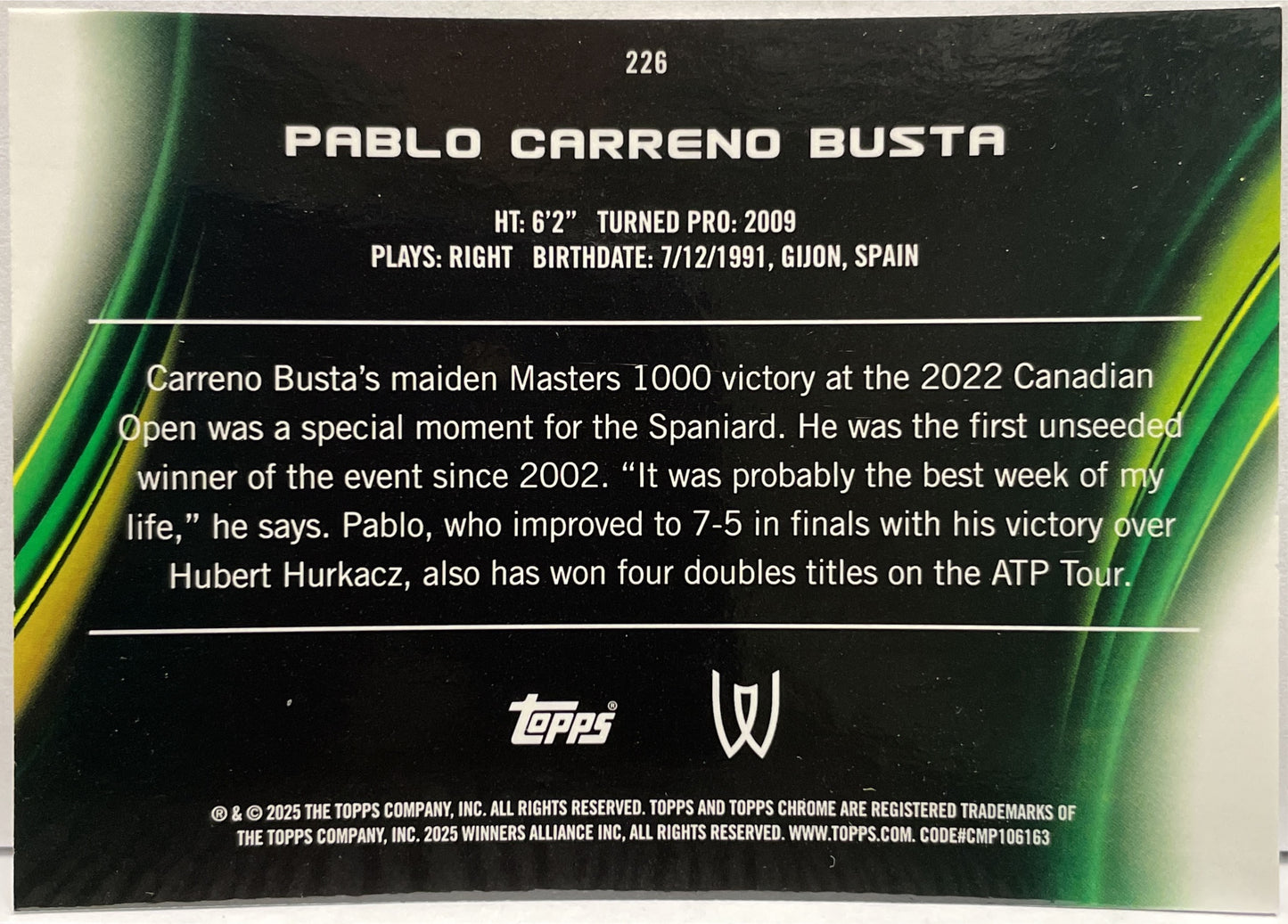 Pablo Carreno Busta 130/150 Blue Topps Chrome Tennis 2025
