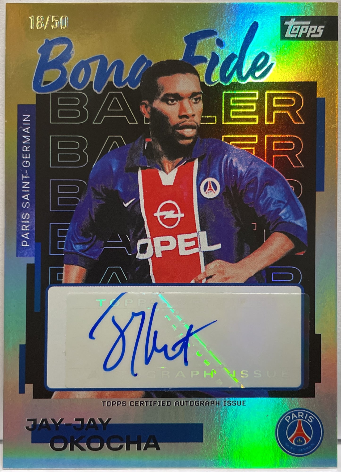 Jay Jay Okocha 18/50 Autograph Gold Topps PSG Team Set 2025/26