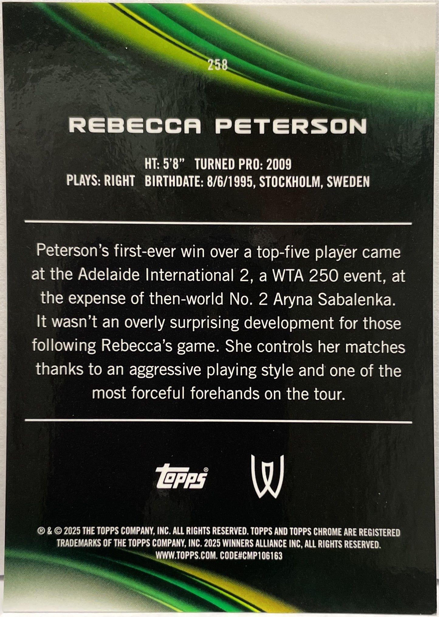 Rebecca Peterson 150/150 1ST Blue Topps Chrome Tennis 2025