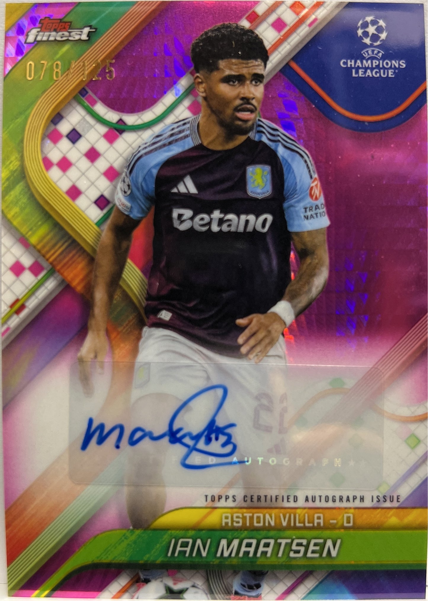 Ian Maatsen 78/125 Autograph Pink Prism Topps Finest UCC 2024/25