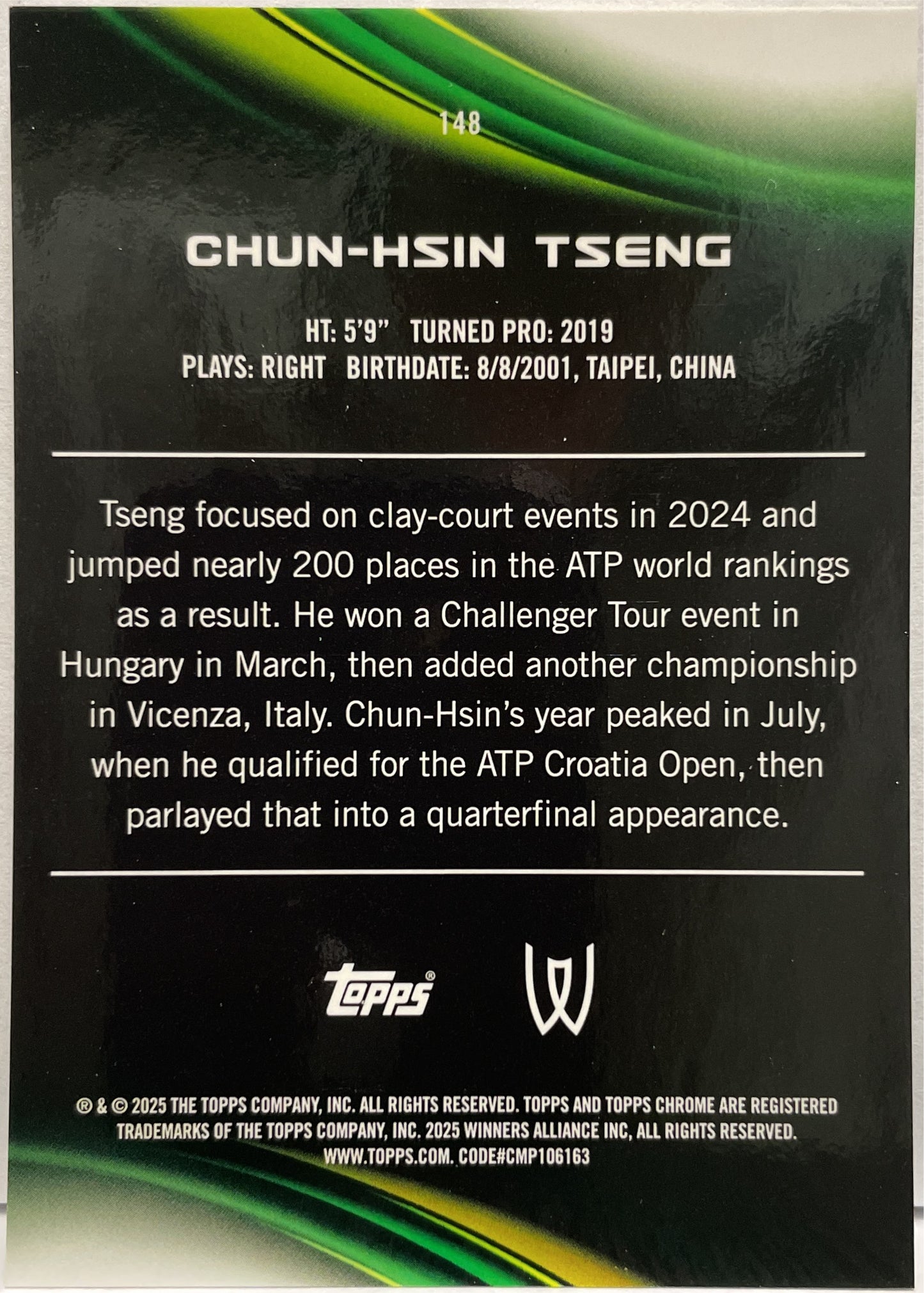 Chun Hsin Tseng 127/150 1ST Blue Topps Chrome Tennis 2025