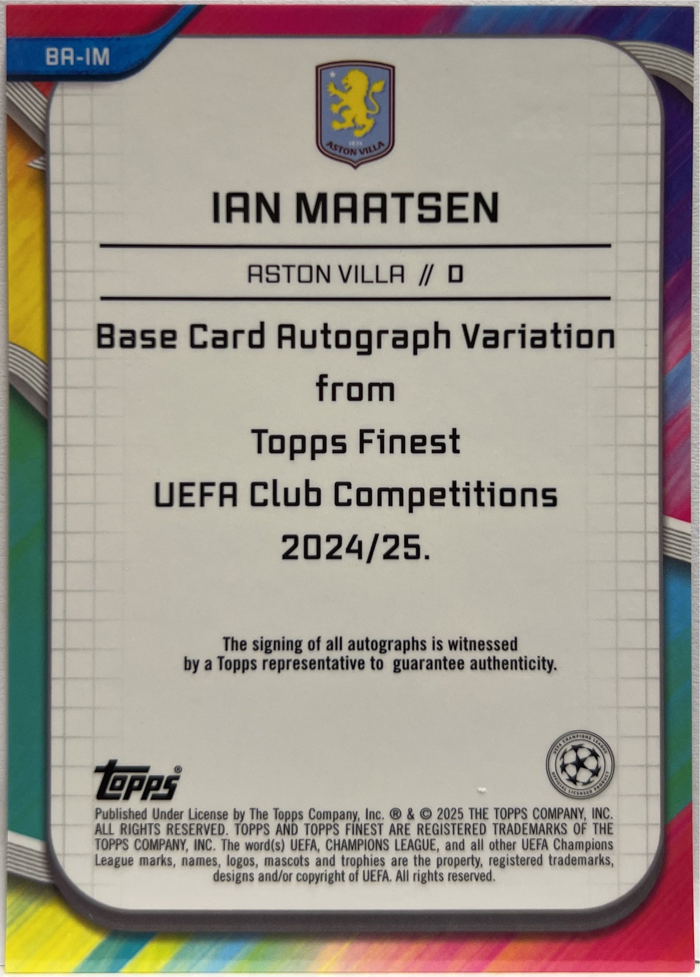 Ian Maatsen 78/125 Autograph Pink Prism Topps Finest UCC 2024/25