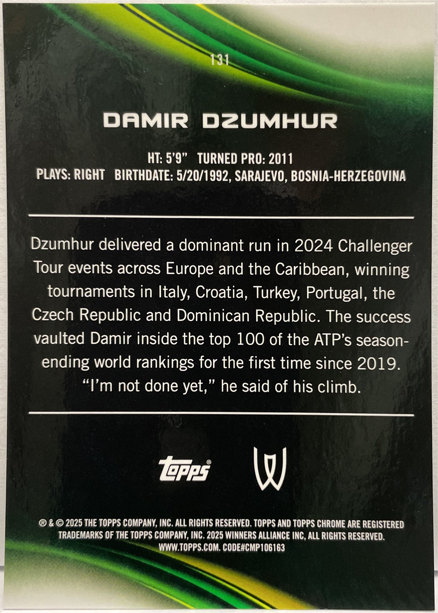 Damir Dzumhur 12/150 1ST Blue Topps Chrome Tennis 2025