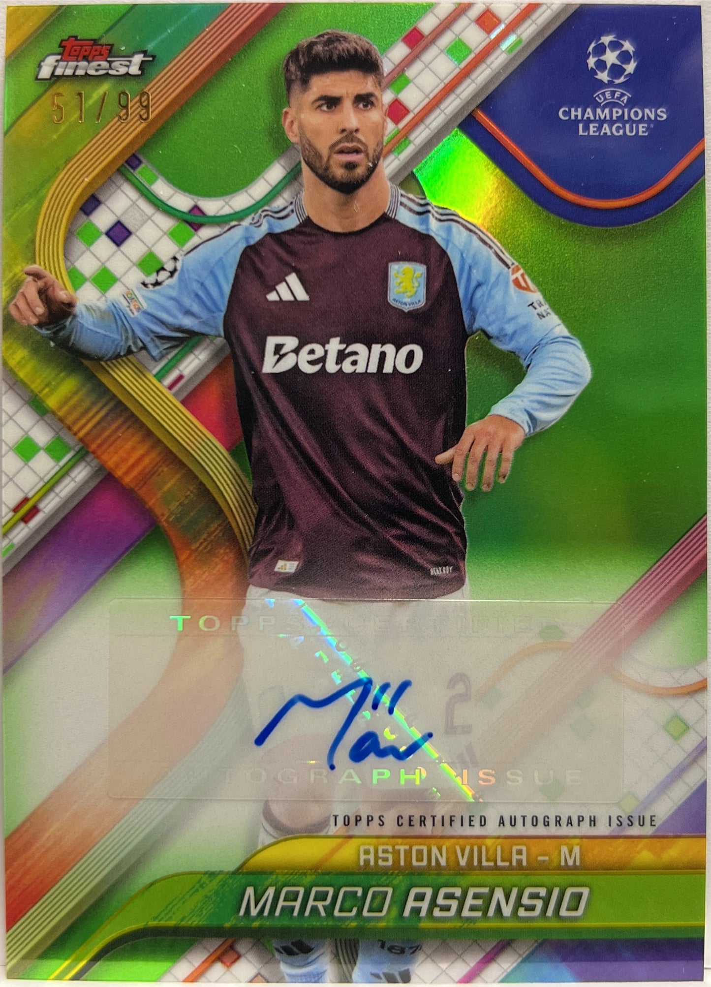 Marco Asensio 51/99 Autograph Green Topps Finest UCC 2024/25